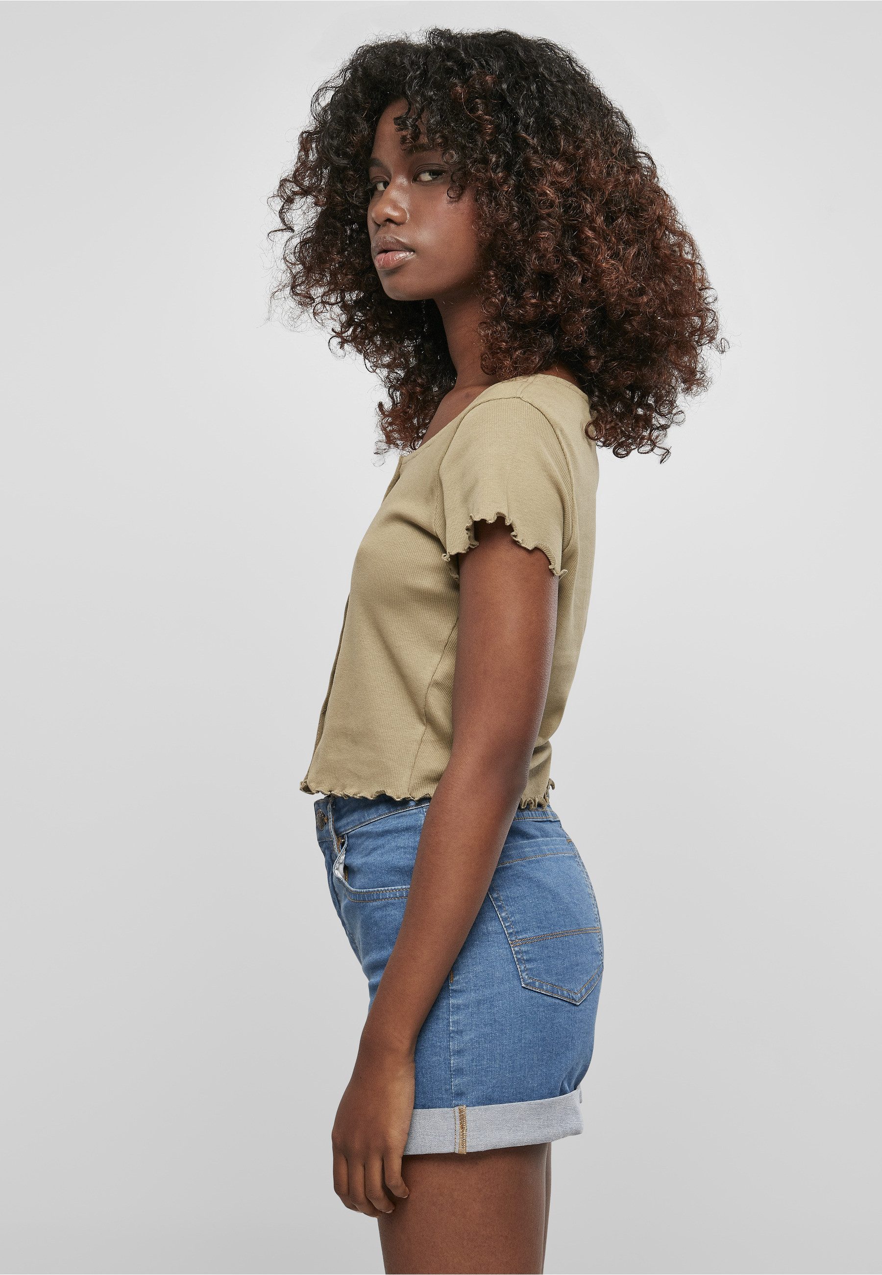 URBAN CLASSICS Kurzarmshirt Urban Classics Damen Ladies Cropped Button Up Rib Tee (1-tlg)