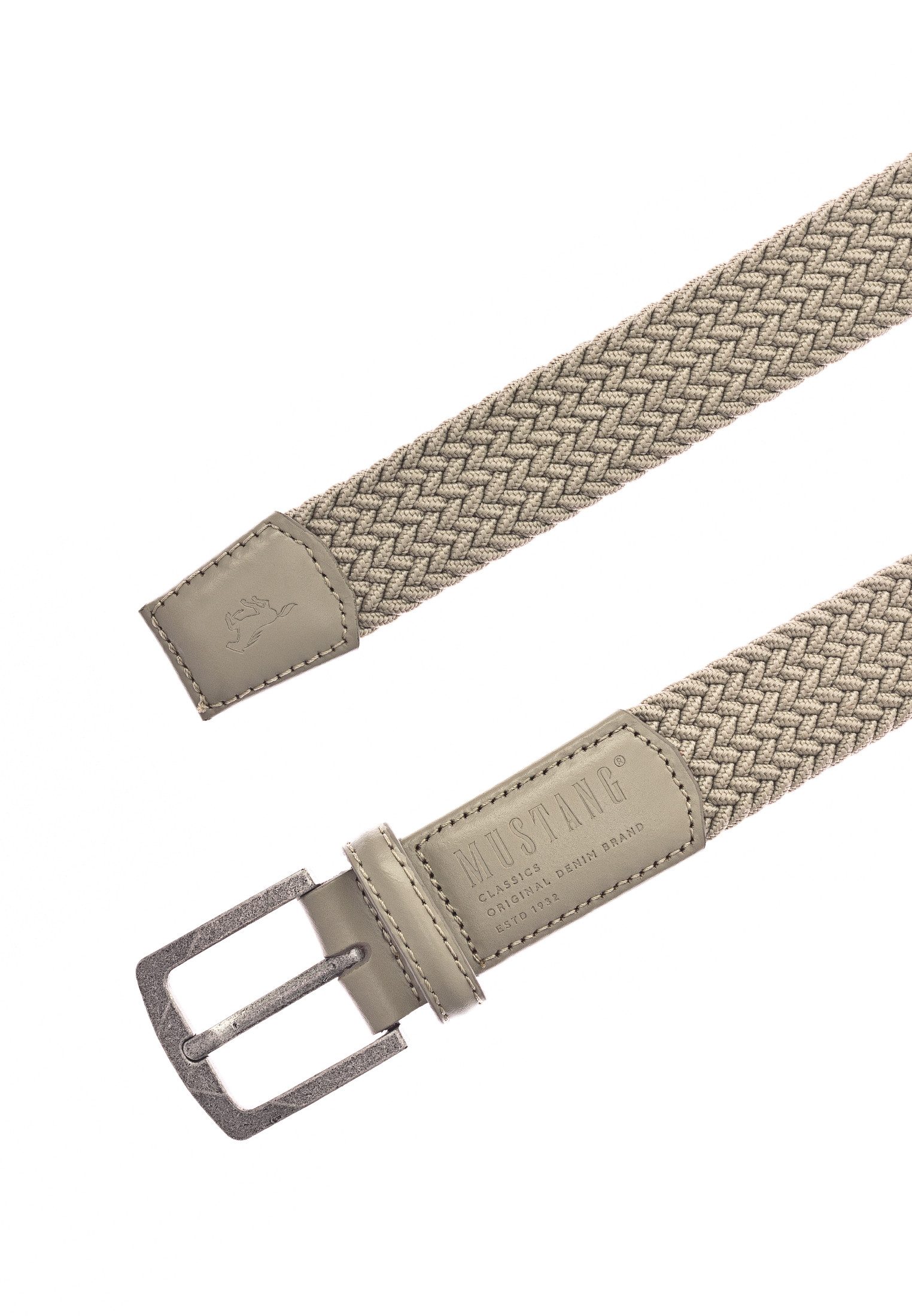 MUSTANG Stretchgürtel Elastisch in Flechtoptik, mit markanten Lederdetails, 3,5 cm