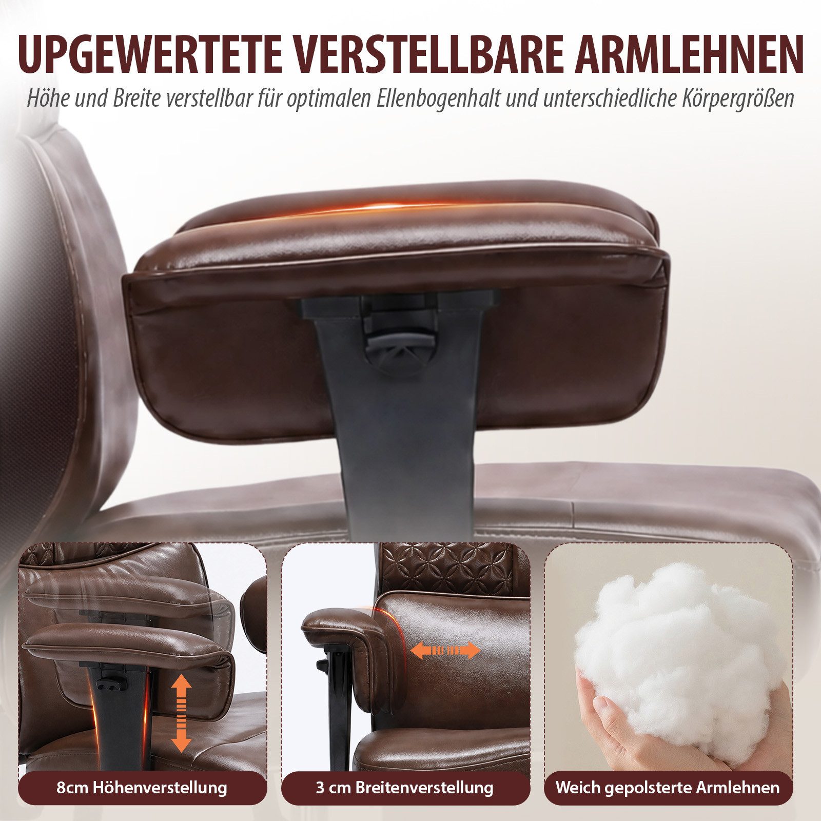 GTPLAYER Gaming-Stuhl Ergonomischer Bürostuhl mit Kopfstütze großer Lendenwirbelstütze, 54 cm breiter Sitz, Rückenlehne 90°–150° neigbar 180kg – Bild 3 von 5
