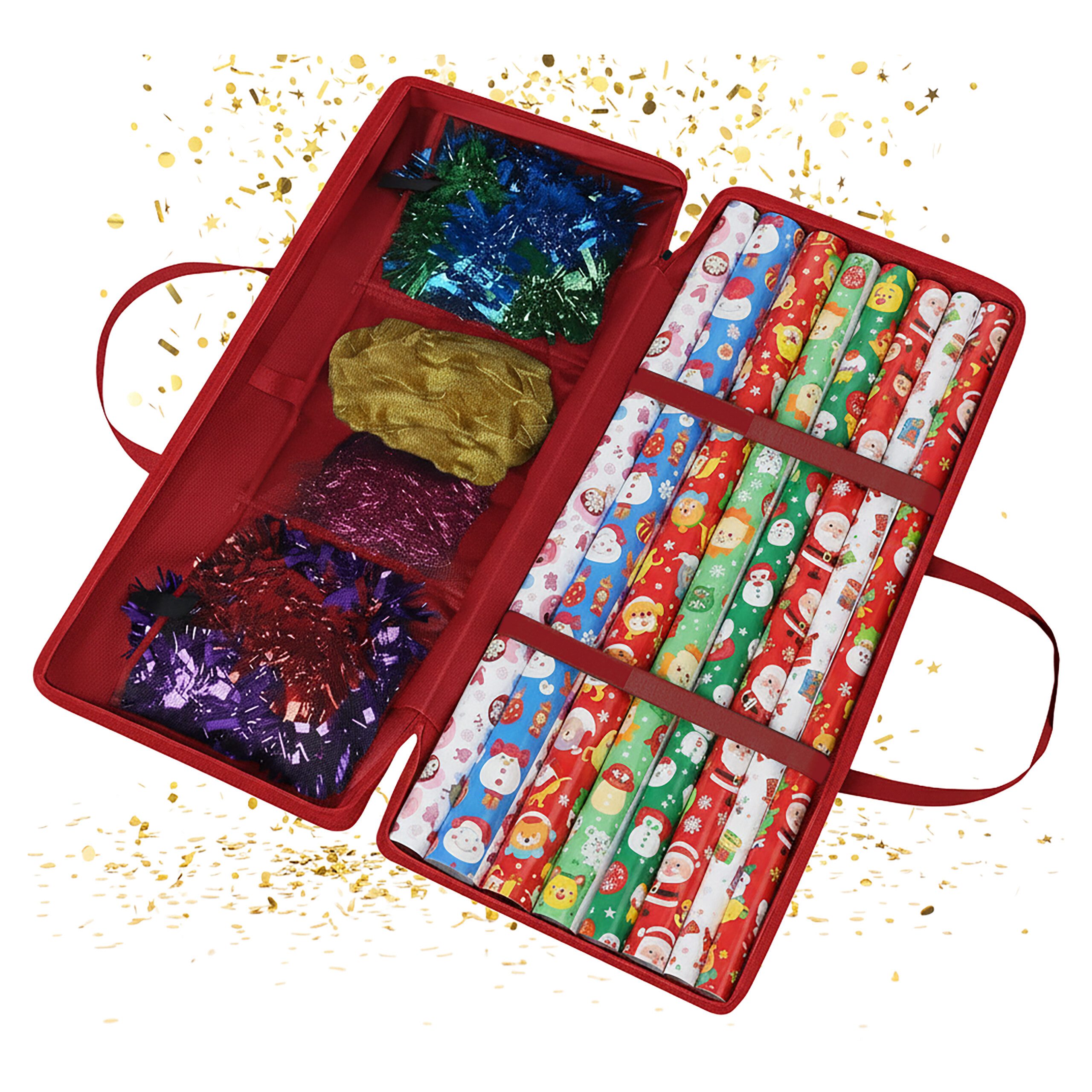 relaxdays Aufbewahrungsbox Geschenkpapier Aufbewahrung, rot