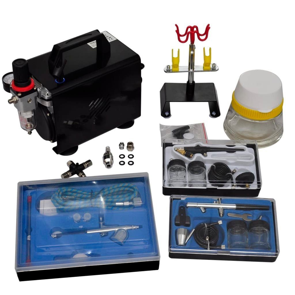 vidaXL Kompressor 3 Komplett-Set Airbrush Profi Pistolen mit