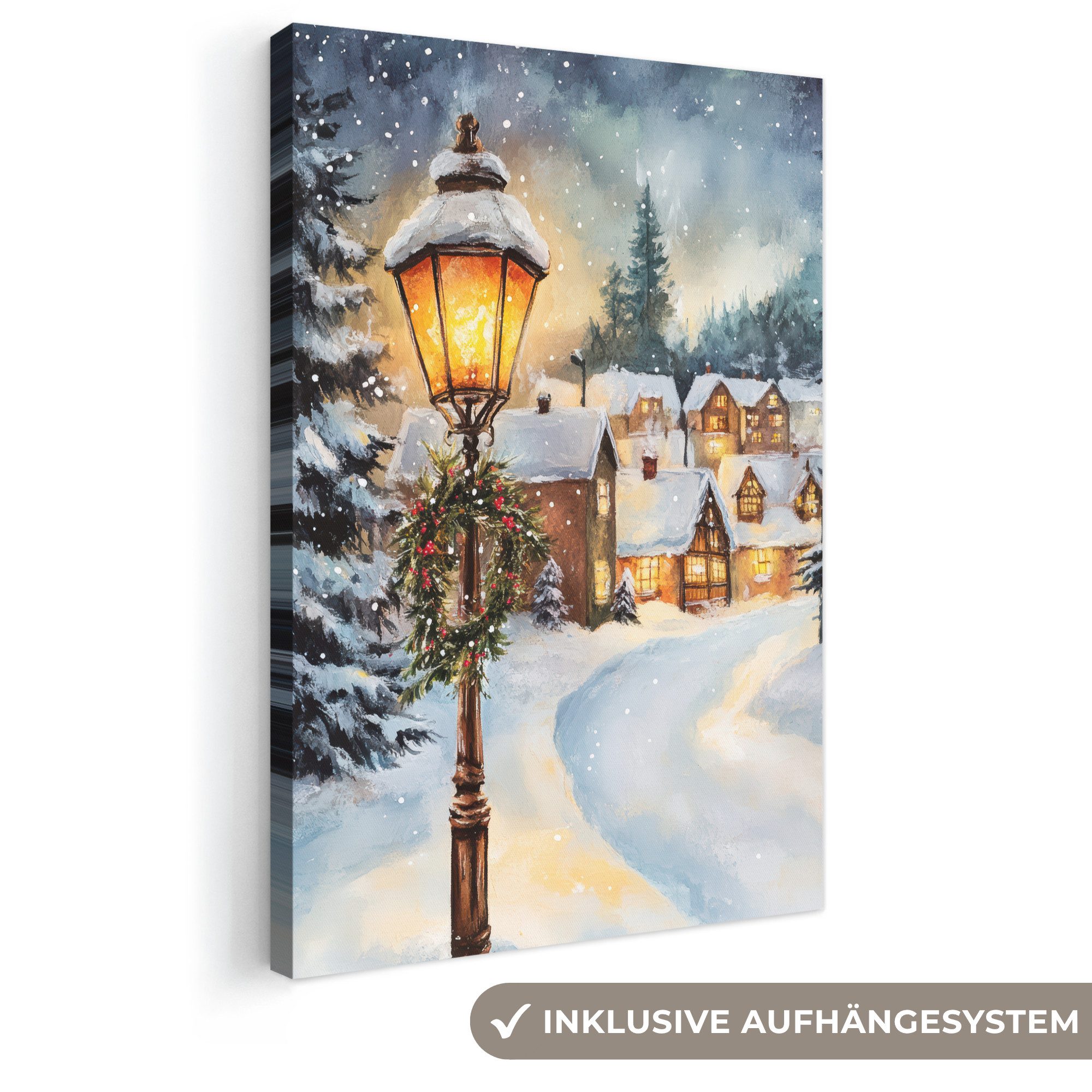 OneMillionCanvasses® Leinwandbild Weihnachtsdorf - Häuser - Schnee - Weihnachten, Fotodruck (1 St), Leinwand Canvas Wandbild, Wanddekoration 20x30 cm