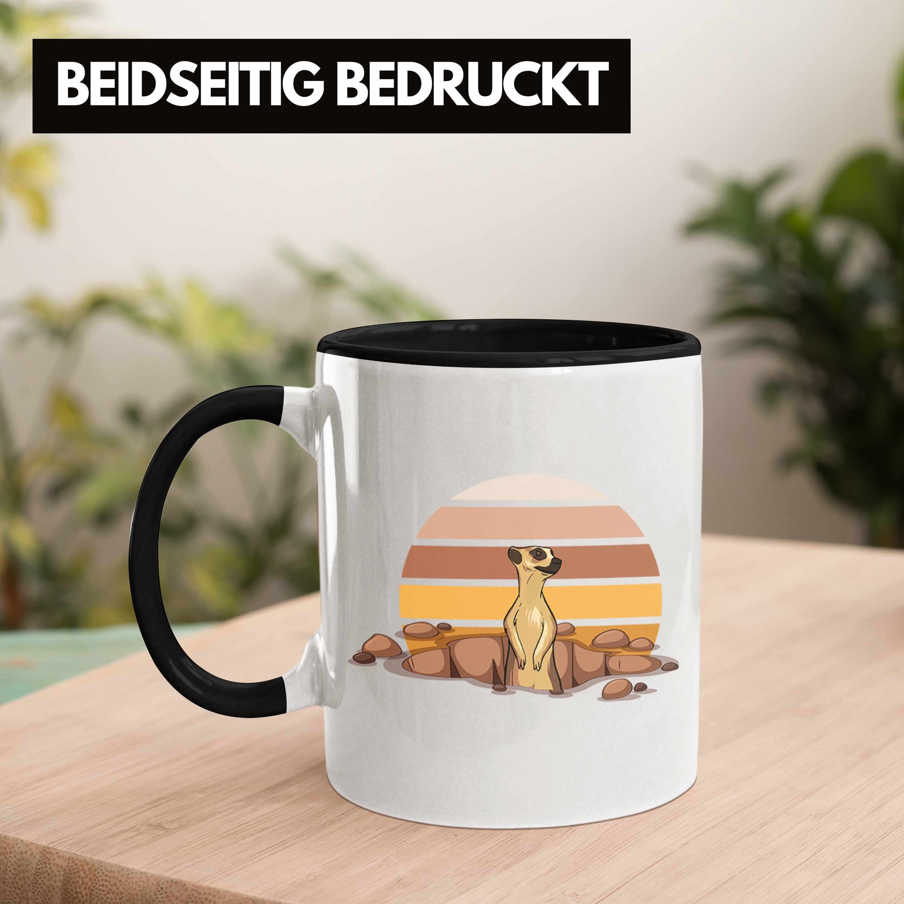 Tasse Trendation - Tolles Geschenk Tasse für Erdmännchen Grafik Tierliebhaber Schwarz