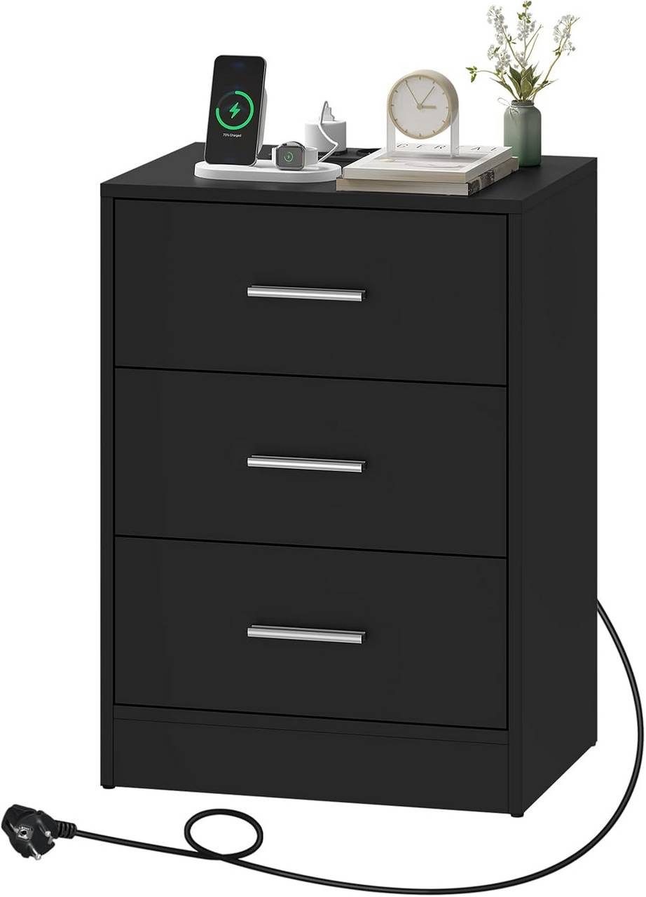 Woltu Nachttisch (1-St), mit Ladefunktion, Steckdose, 3 Schubladen, Modern günstig online kaufen