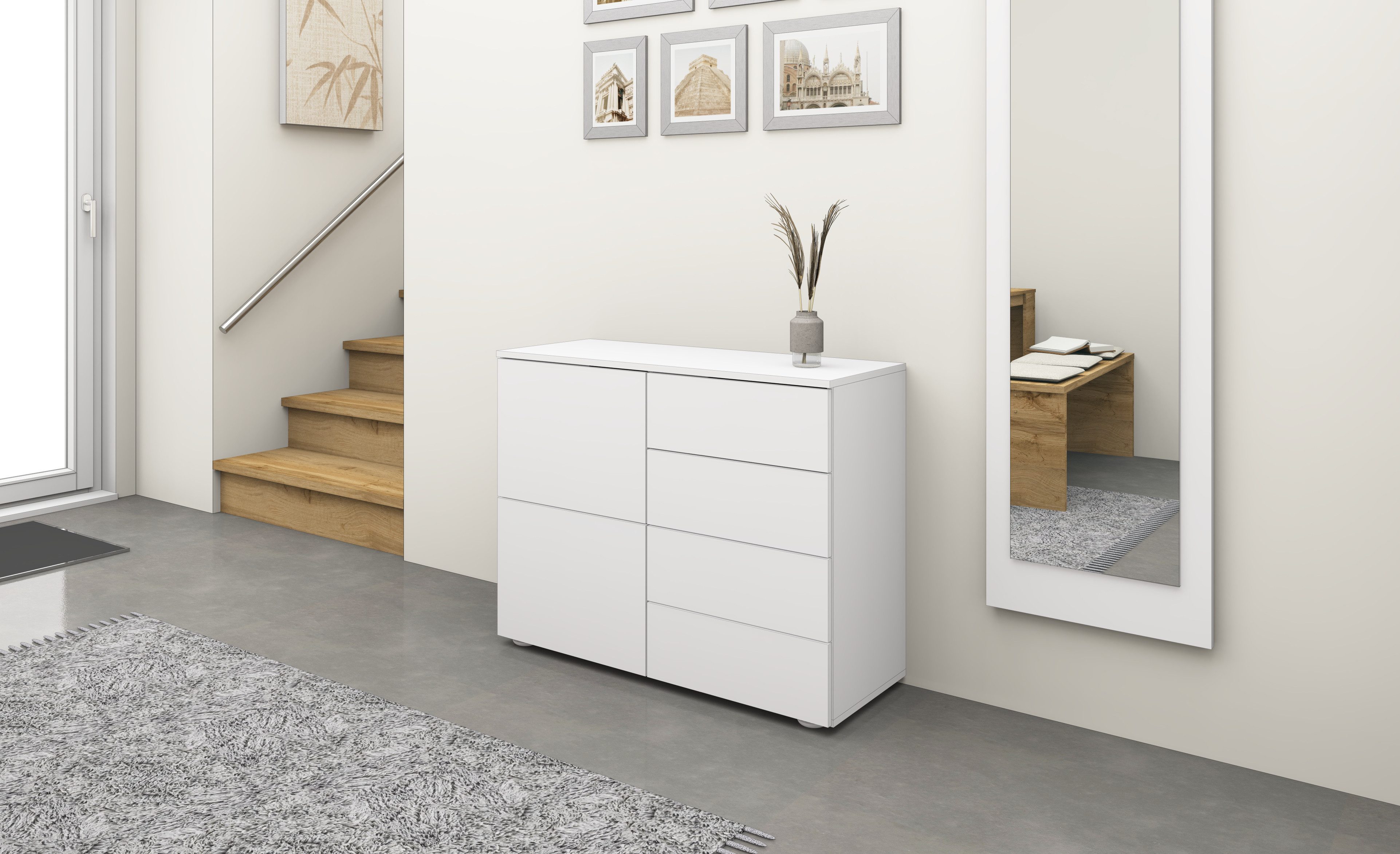 borchardt Möbel Kommode Rova, Sideboard Breite 93 cm, Mit praktischer Push-to-open-Funktion, 2 Türen und 4 Schubkästen