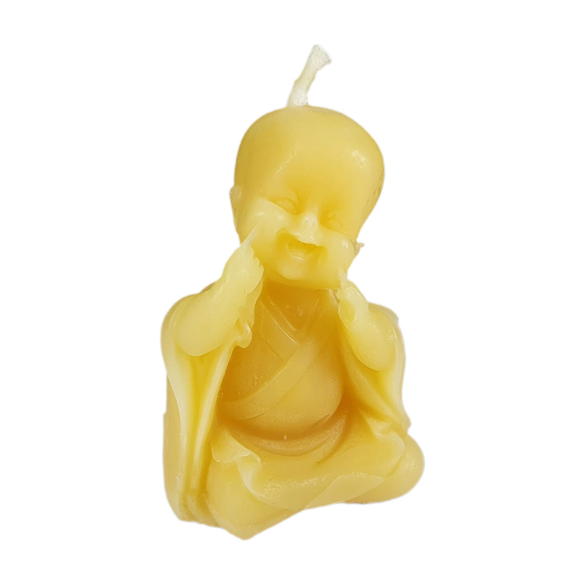 Aspinaworld Bienenwachskerze Buddha Kerze kleiner Mönch 6 cm natur – Hände an den Wangen (1-tlg)