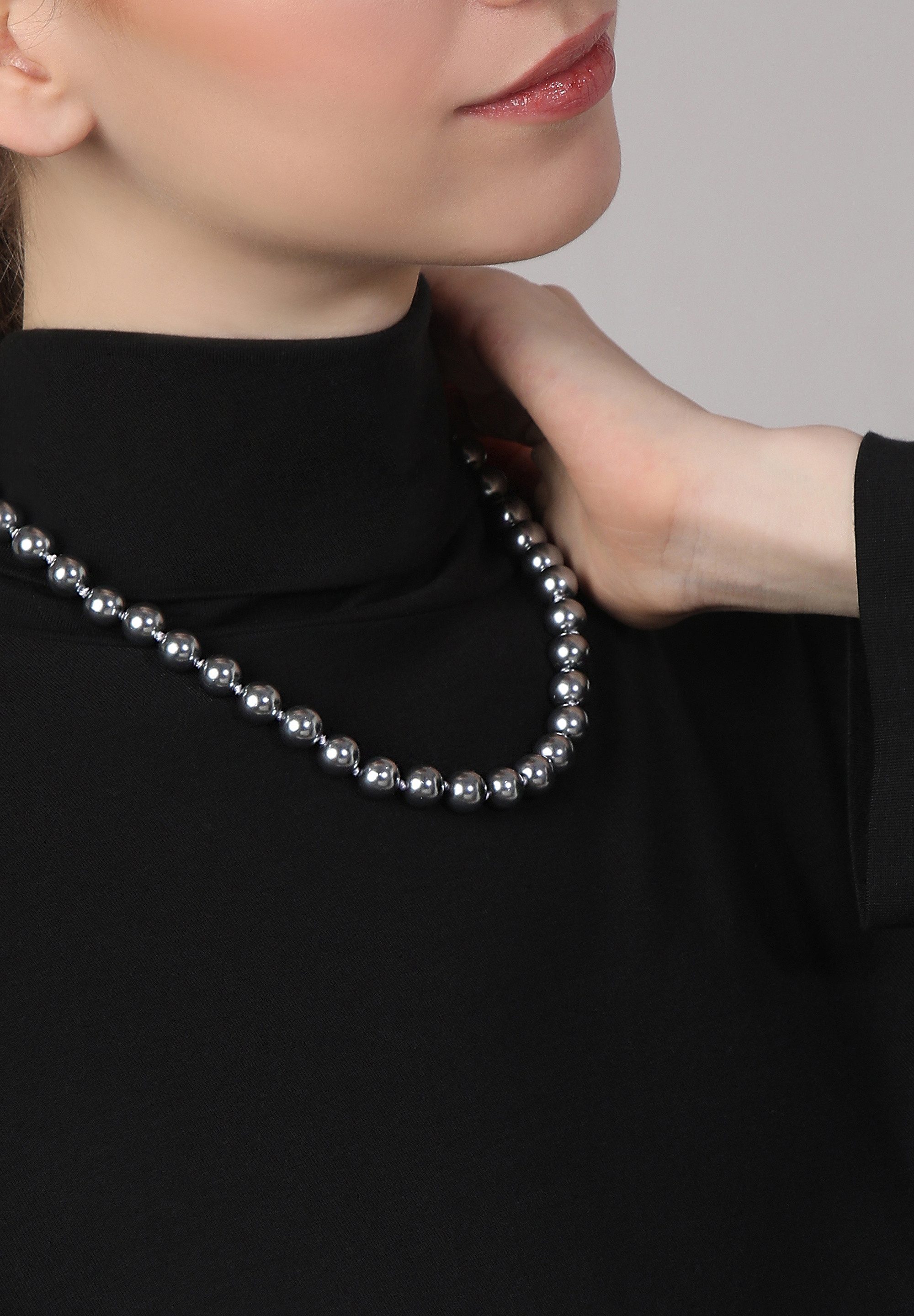 MISH Perlenkette Isabella, Graue große Perlen, Karabinerverschluss