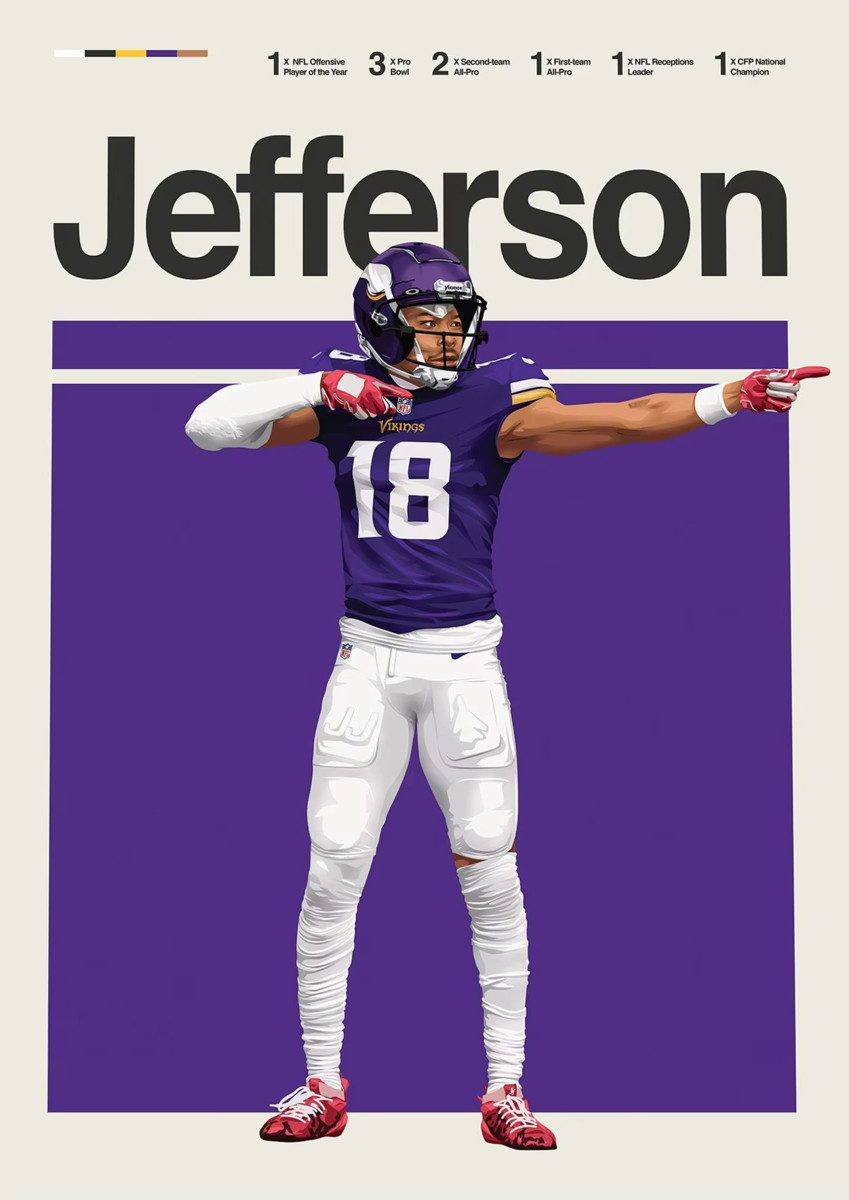 TPFLiving Kunstdruck (OHNE RAHMEN) Poster - Leinwand - Wandbild, Leinwandgemälde: Höhepunkte des amerikanischen Football-Stars (Leinwandbild XXL), Farben: Rot, Blau, Gelb, Schwarz, Weiß, Braun -Größe: 20x30cm