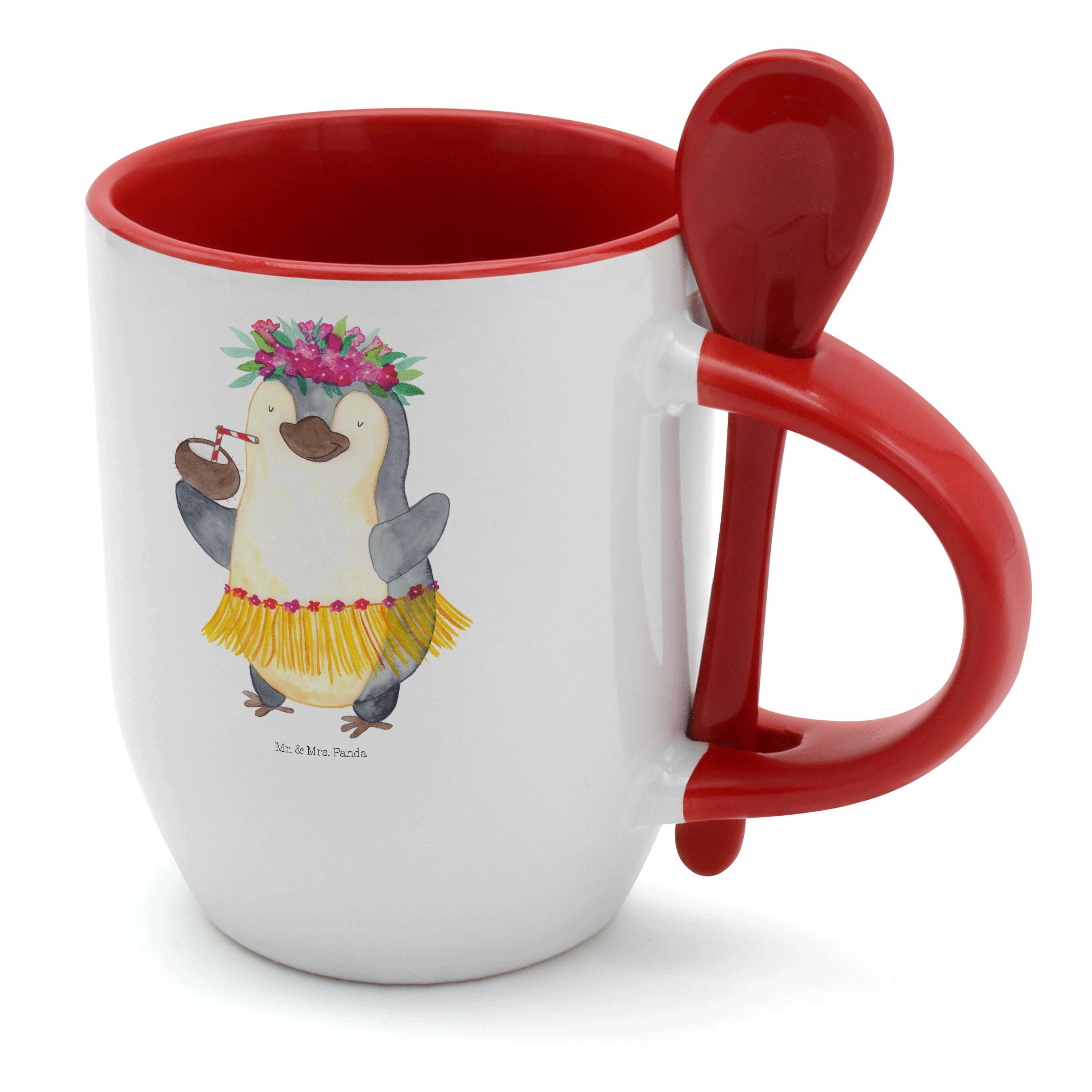Mr. & Mrs. Panda Tasse Pinguin Kokosnuss - Weiß - Geschenk, Hawaii, Aloha, Urlaub, Tasse mit, Keramik