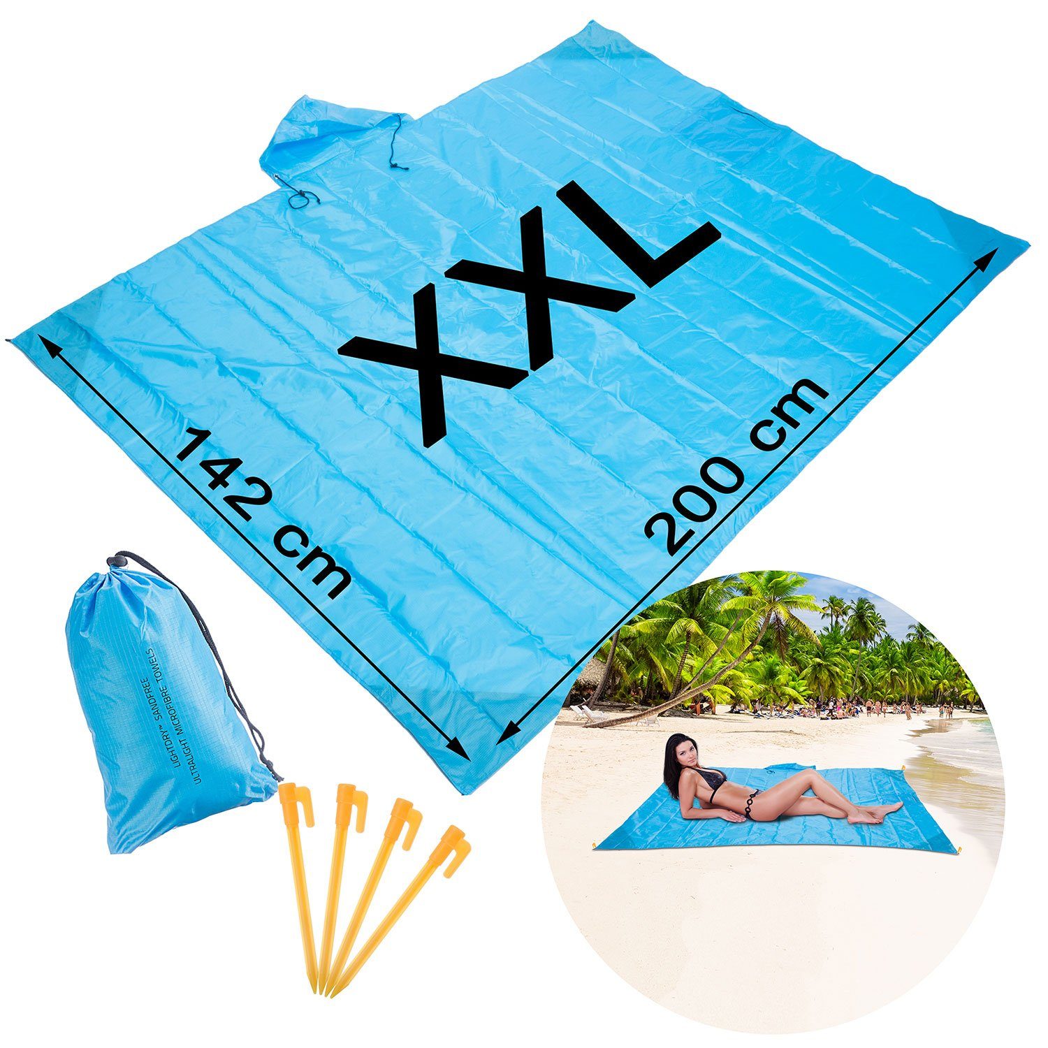 Picknickdecke Strandlaken Strandmatte, LightDry, 200x142 cm wasserdichte Stranddecke