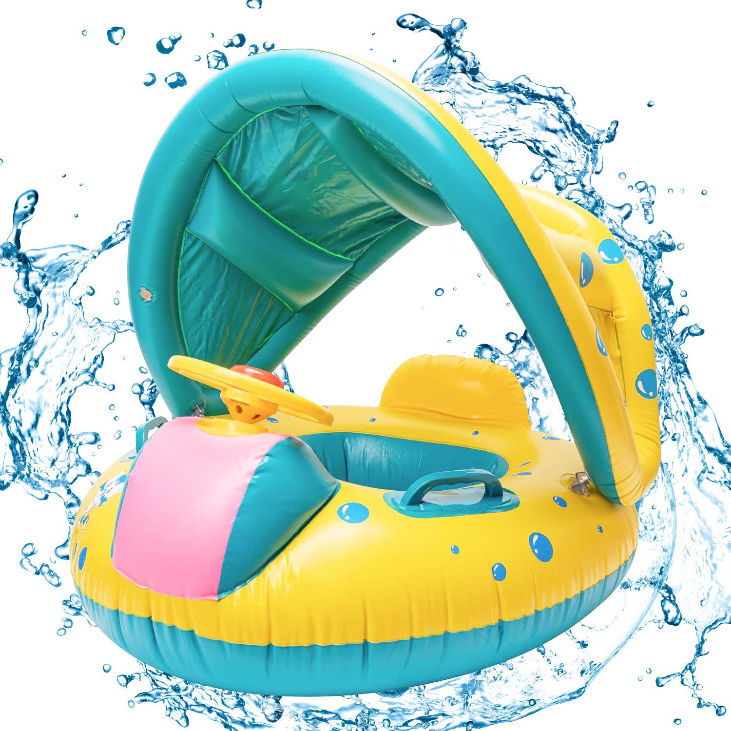 ZEUOPQ Schwimmring Baby Schwimmring Aufblasbare Mit Abnehmbarem Sonnendach (Kleinkind Pool Schwimmring Abnehmbarem Sonnendach, 1-tlg., Schwimmhilfe Baby für den Pool, Baby Schwimmhilfe mit Sonnenschutz), Babysitz Yacht-Babyboot, geeignet für 6-36 Monate