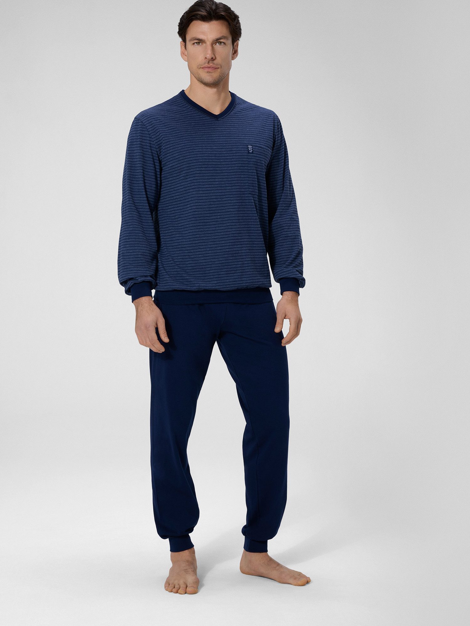 Ammann Schlafanzug Jeans Ringel SA lang V (2 tlg) Pyjama, Pyjama Set, Schlafanzug Set