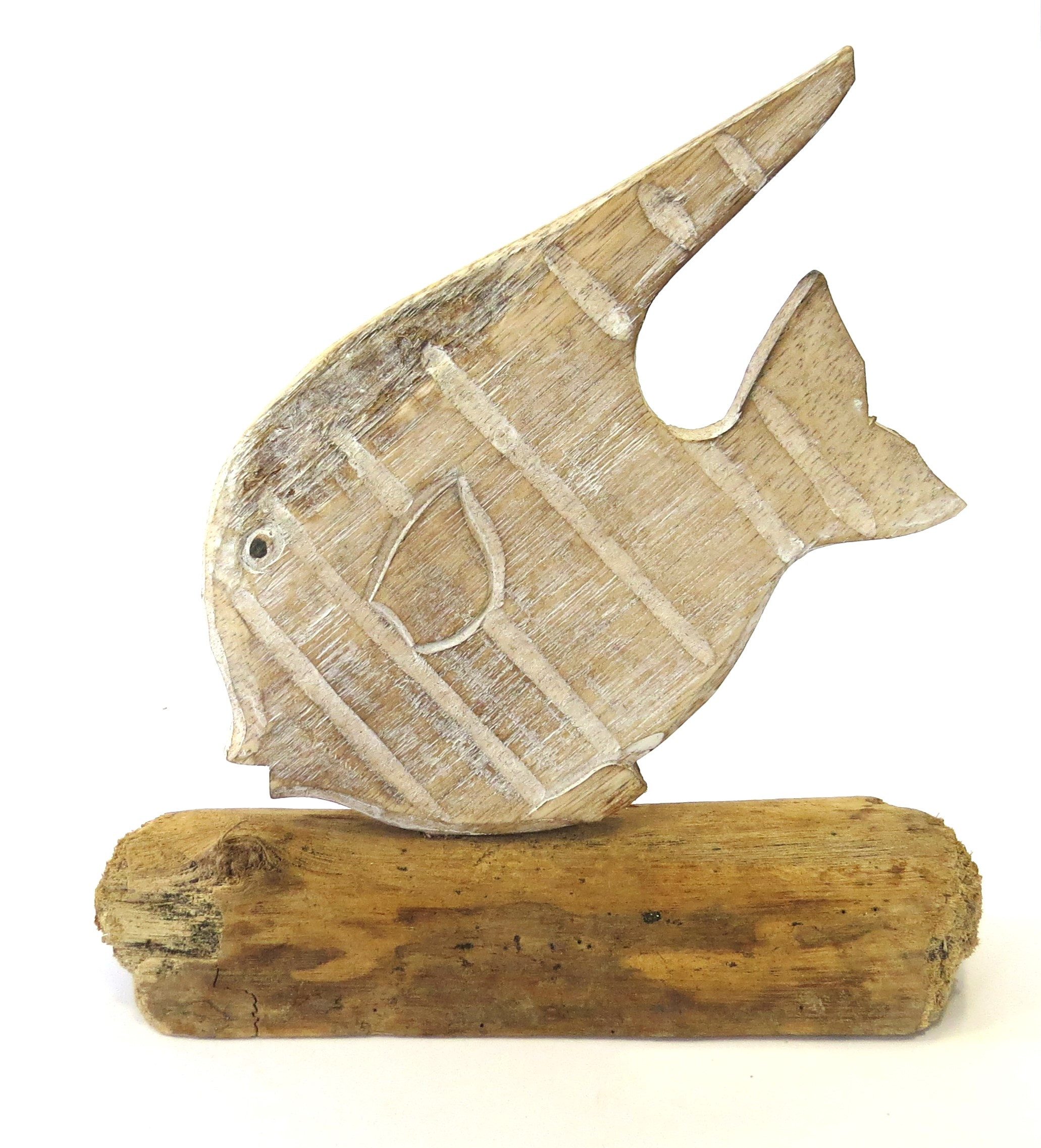 Dekofigur Holz Fisch Deko Standfigur Maritim Natur Handarbeit 23 cm