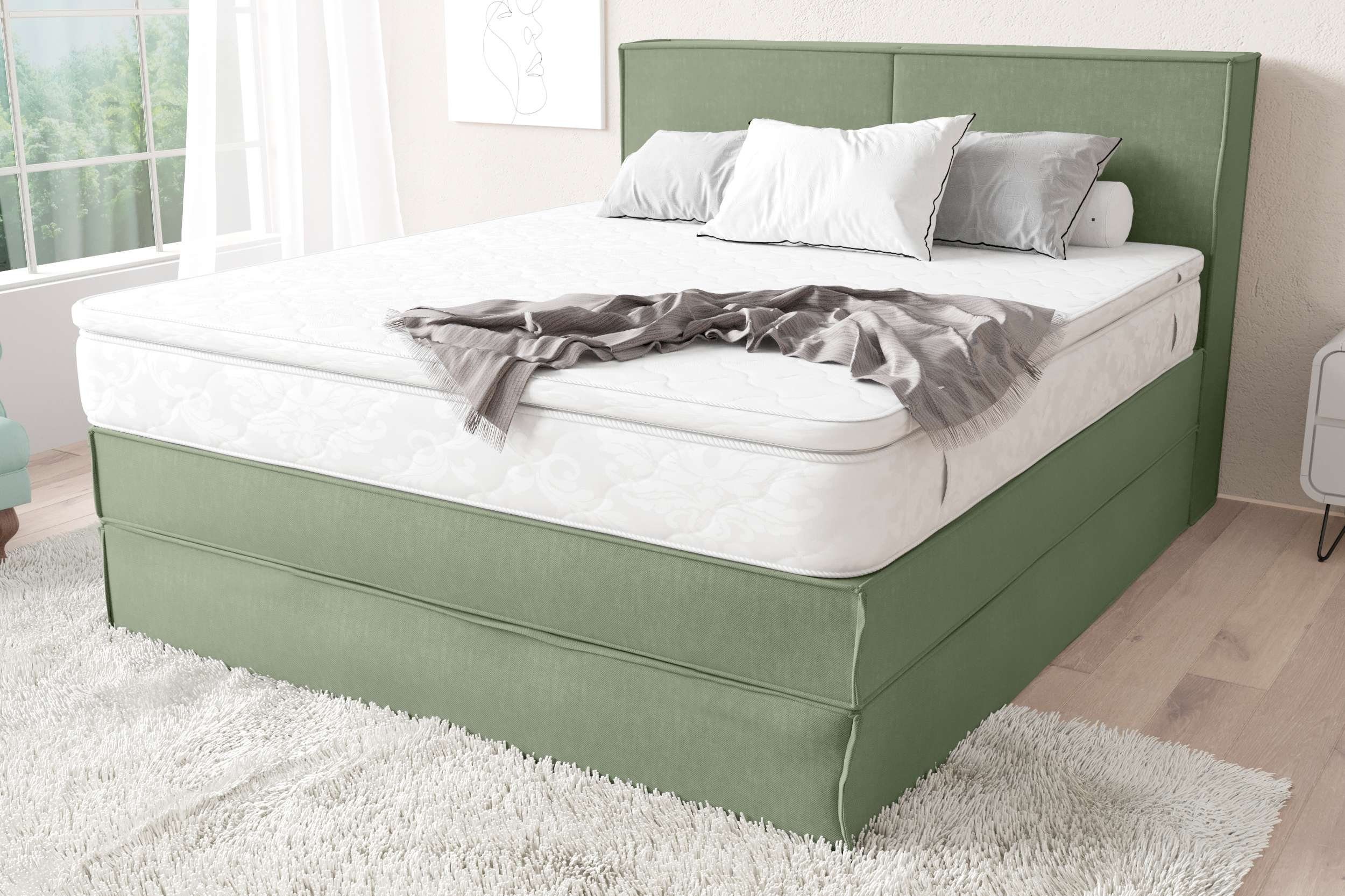99rooms Boxspringbett Sidney (Schlafzimmerbett, Bett), wahlweise mit Bonell- oder Taschenfederkern Matratze, mit Topper
