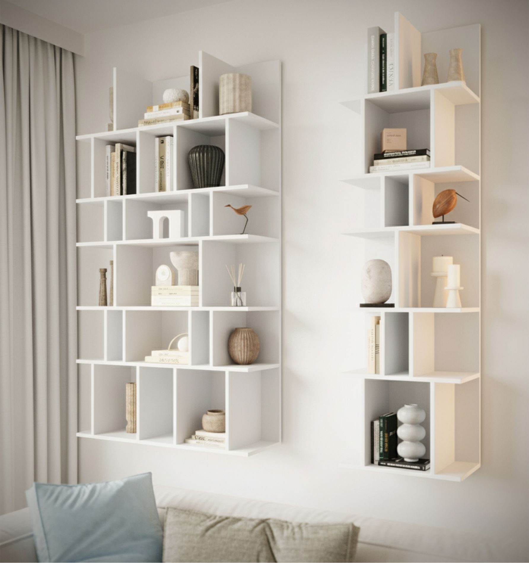 Selsey Standregal BEMMI, Wand- und Standregal mit asymmetrischen Fächern, Weiß, 180 × 50 cm