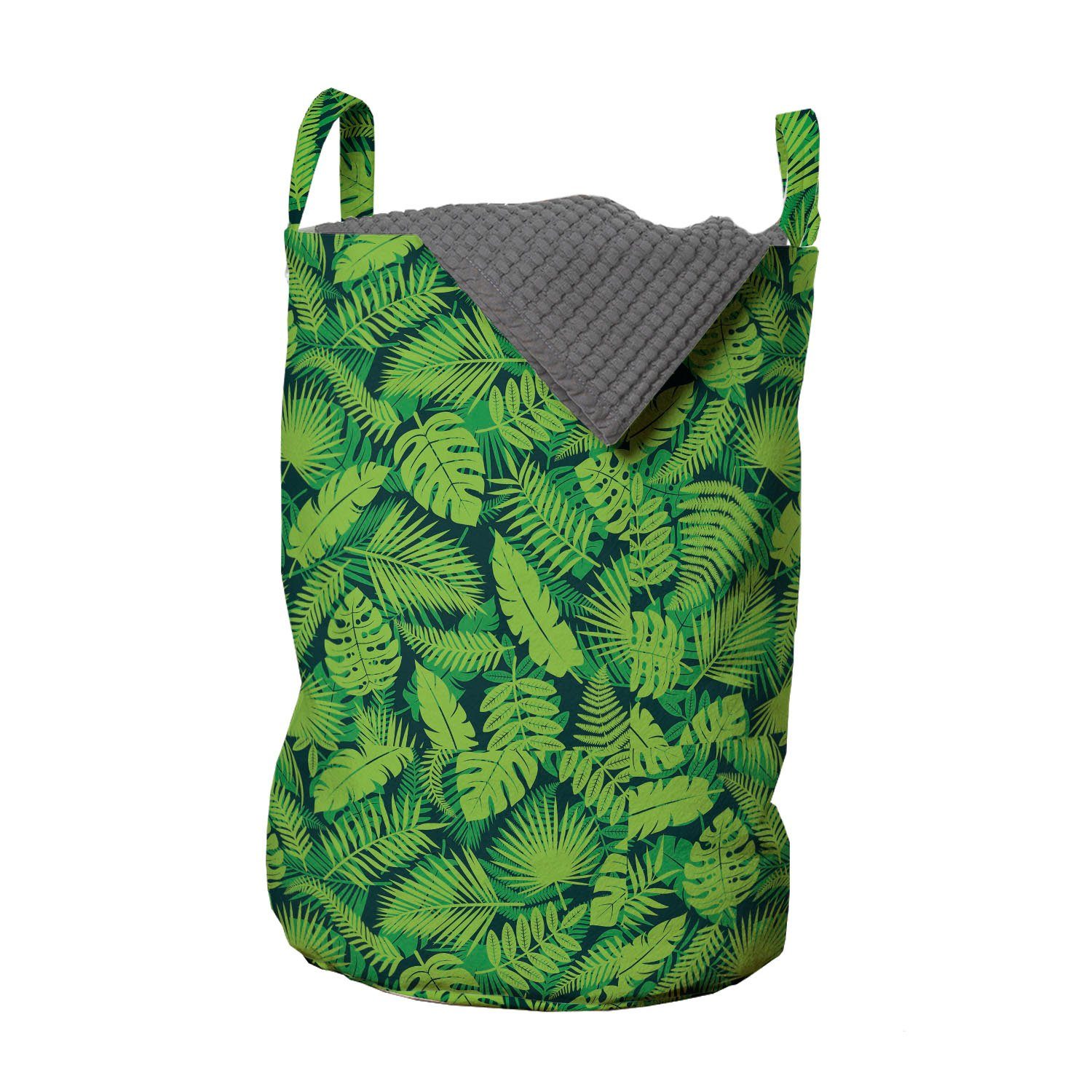 Abakuhaus Wäschesäckchen Wäschekorb mit Griffen Kordelzugverschluss für Waschsalons, Dschungel-Laub Tropic Hawaii Blätter