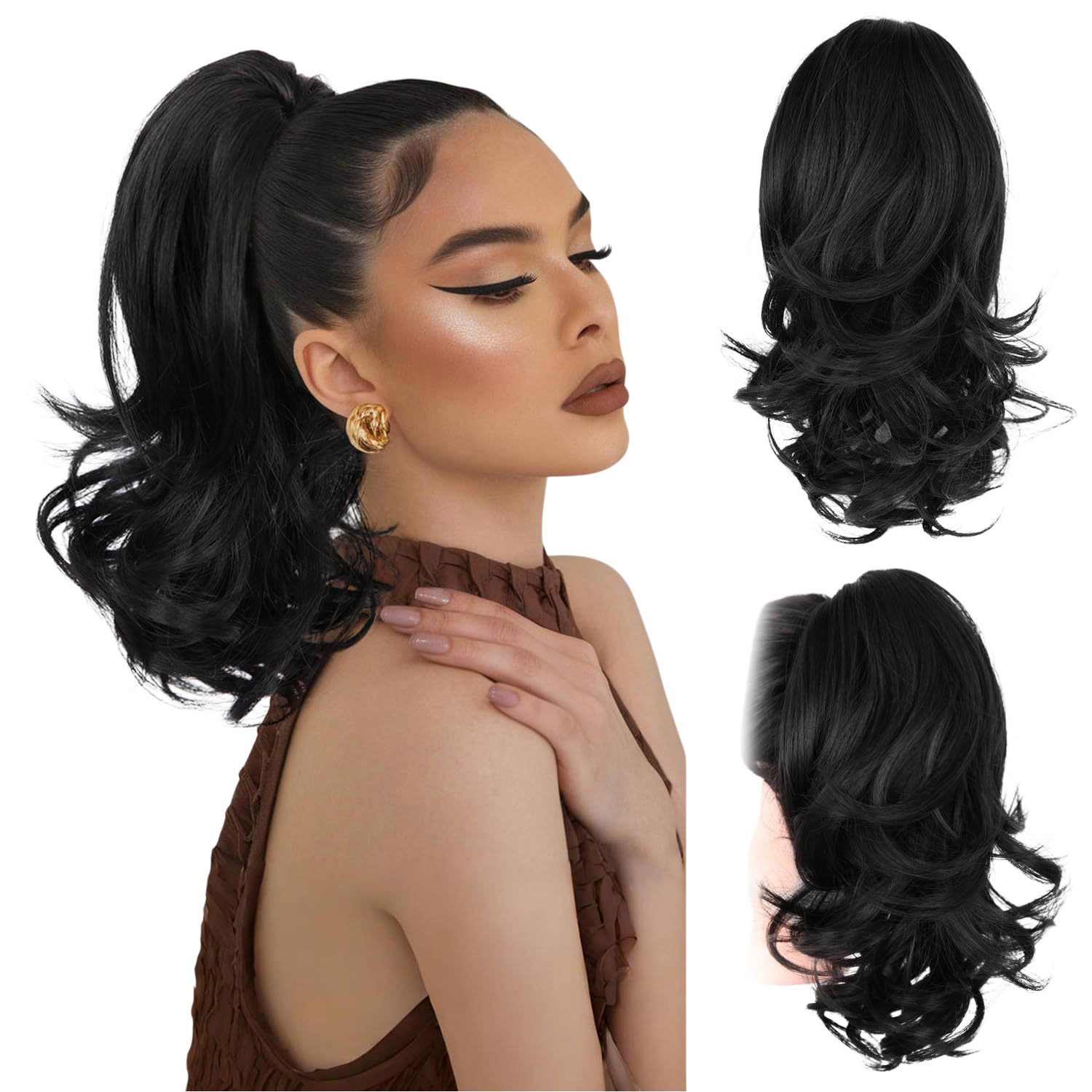 Refttenw Kunsthaarperücke Ponytail Clip Extension,Haarverlängerungen,Haarteile für Frauen,35 cm