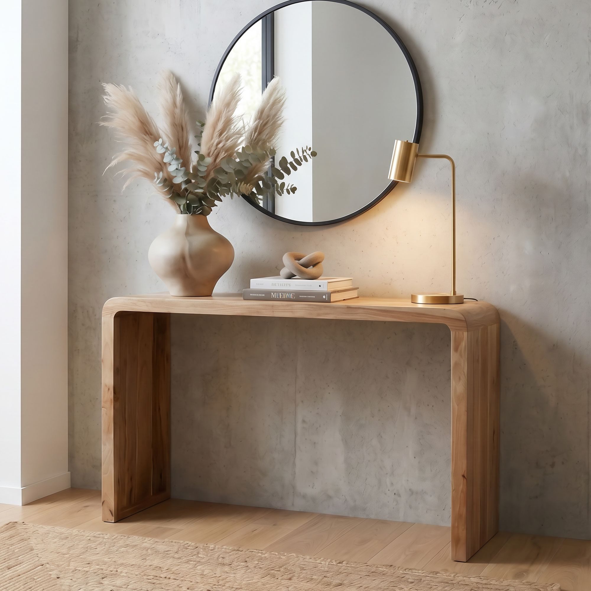 FINEBUY Konsolentisch FB117941 Flurtisch 120cm Ablagetisch Massivholz Anrichte Handmade (Elegantes Beistellmöbel für deinen Flur), Modernes Holzmöbel mit abgerundeten Ecken