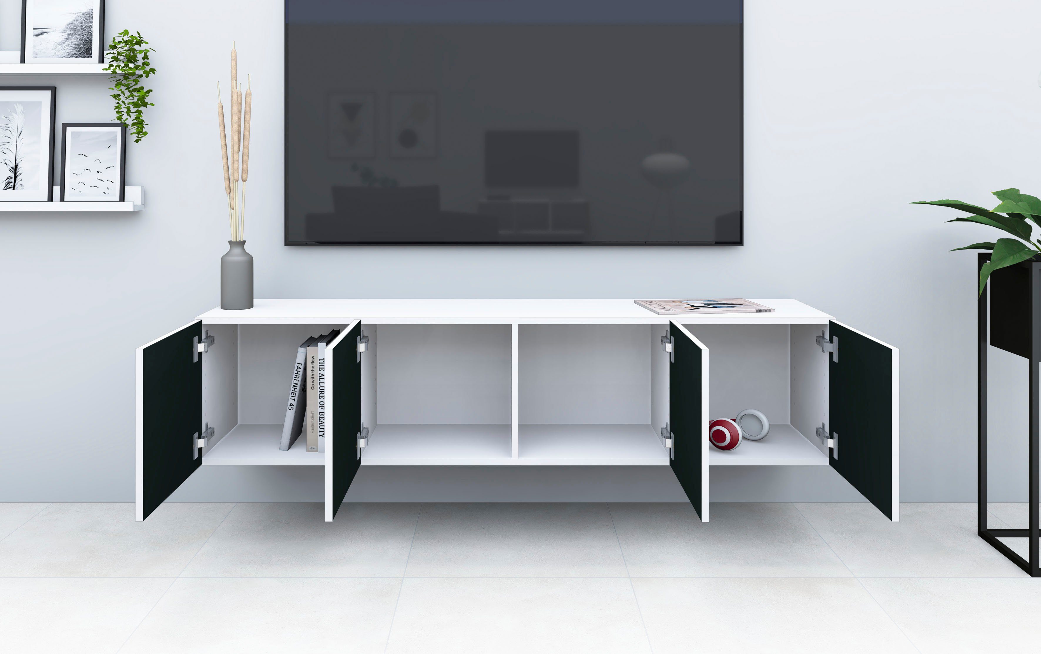 Lowboard matt/schwarz 152 weiß Vaasa, cm, Breite hängend Möbel borchardt nur Hochglanz