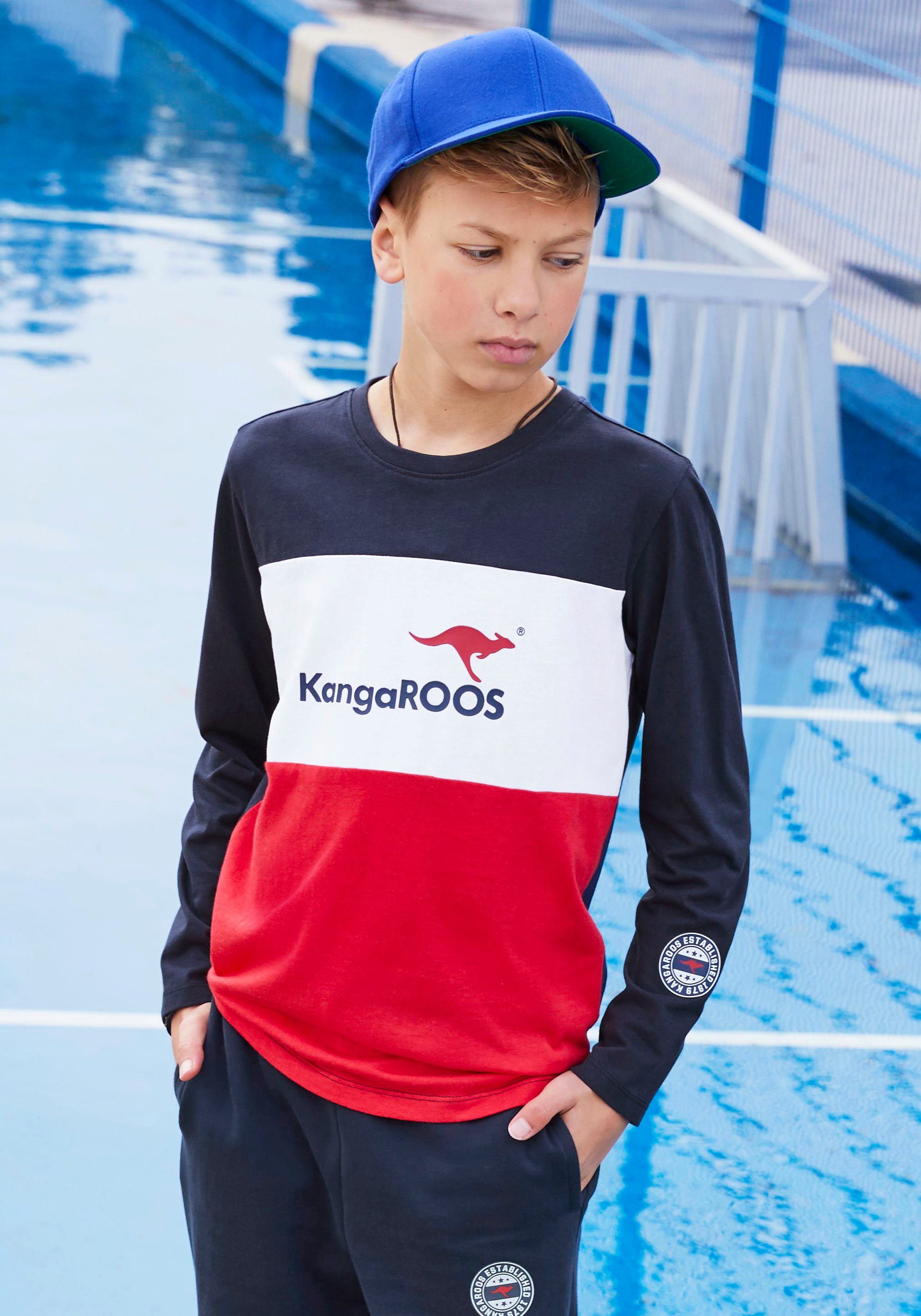 KangaROOS Langarmshirt im colorblocking Design | Rundhalsshirts