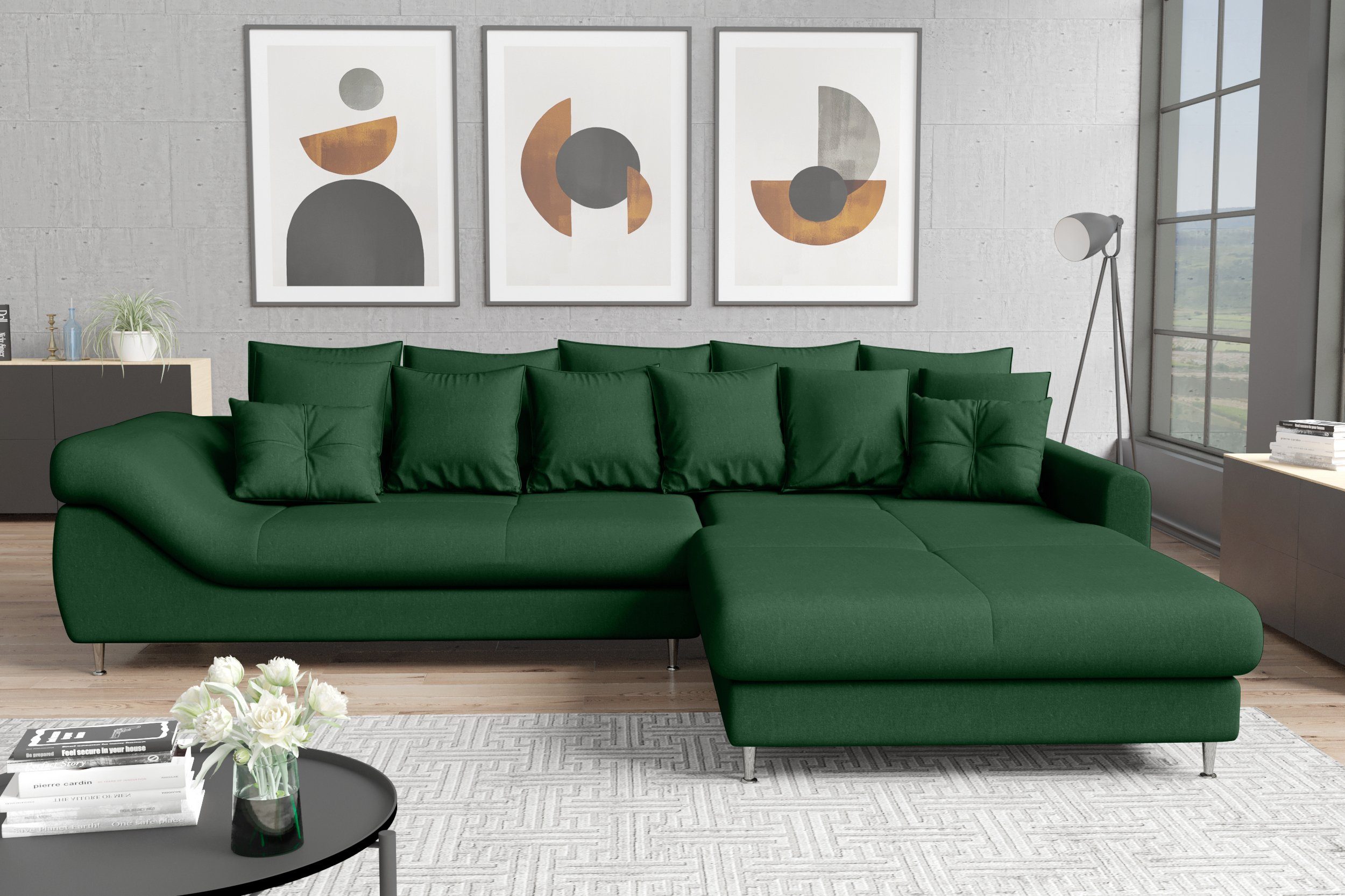 Stylefy Ecksofa Arthur, L-Form, Eckcouch, mane links oder rechts bestellbar, frei im Raum stellbar, inklusive Kissen, mit Steppung, Modern Design