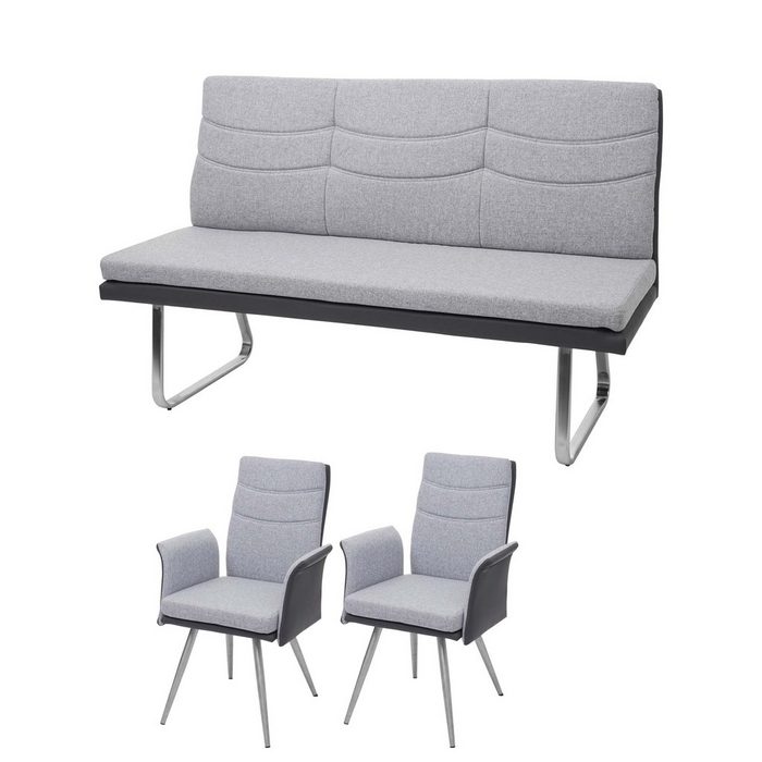 MCW Esszimmerstuhl MCW-G54-3 (Stühle mit Armlehne) 2er-Set inklusive 3-Sitzer Bank mit Ziernaht mit Bodenschoner