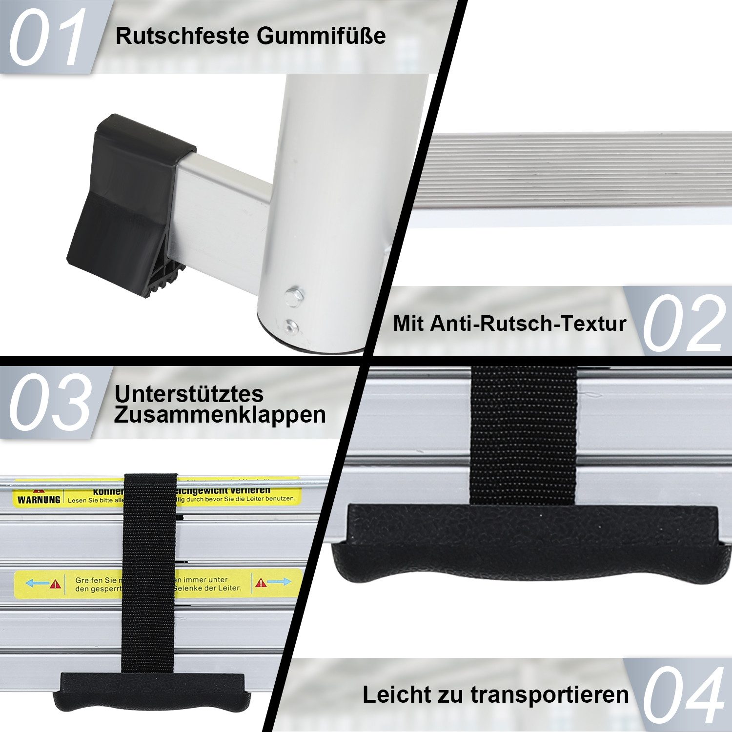 Clanmacy Teleskopleiter Teleskopleiter Stehleiter Mehrzweckleiter Alu 4,4m Anlegeleiter – Bild 4 von 5