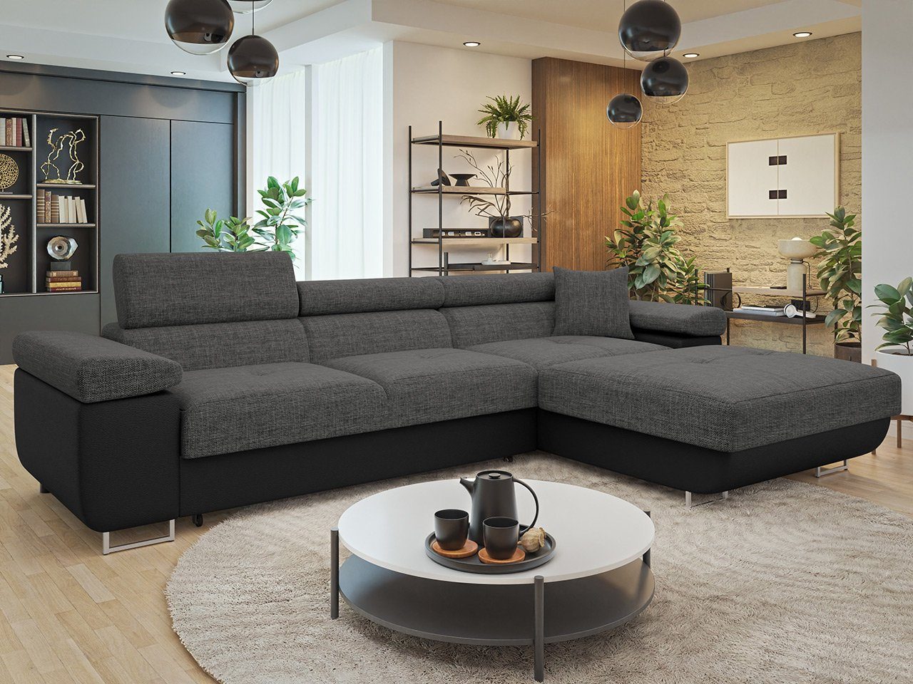 MIRJAN24 Ecksofa Torezio Mini, mit Bettkasten und Schlaffunktion, Einstellbare Kopfstützen, 280x170x70-90 cm