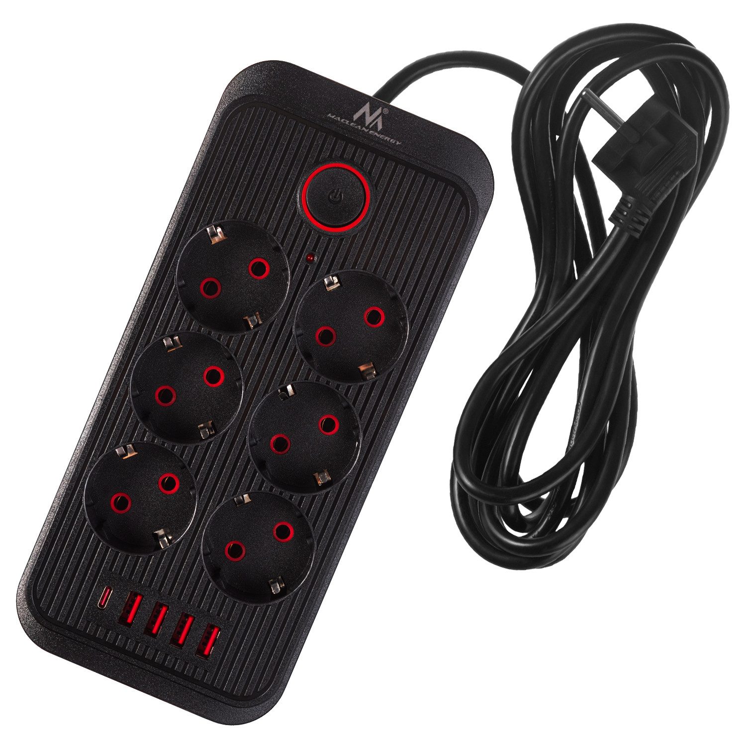 Maclean Steckdosenleiste 6 Steckdosen 2500W 4xUSB Mehrfachsteckdose 6-fach (Ein-/Ausschalter, Kabellänge 3 m), 110-240V AC 50/60Hz, 2,1A max 2500W – Bild 2 von 5