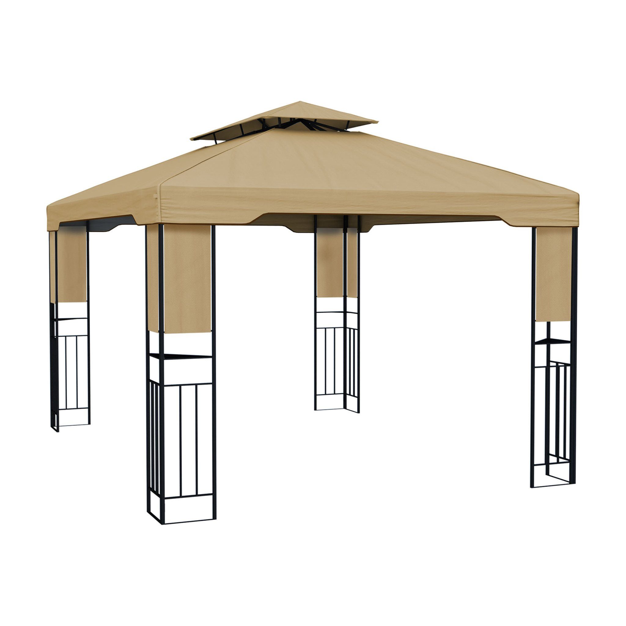 paramondo Pavillon Deluxe Gartenpavillon, 4 x 3 m, beige, Doppel Dach, UV 50+, Erdnägel Set, leicht demontierbar