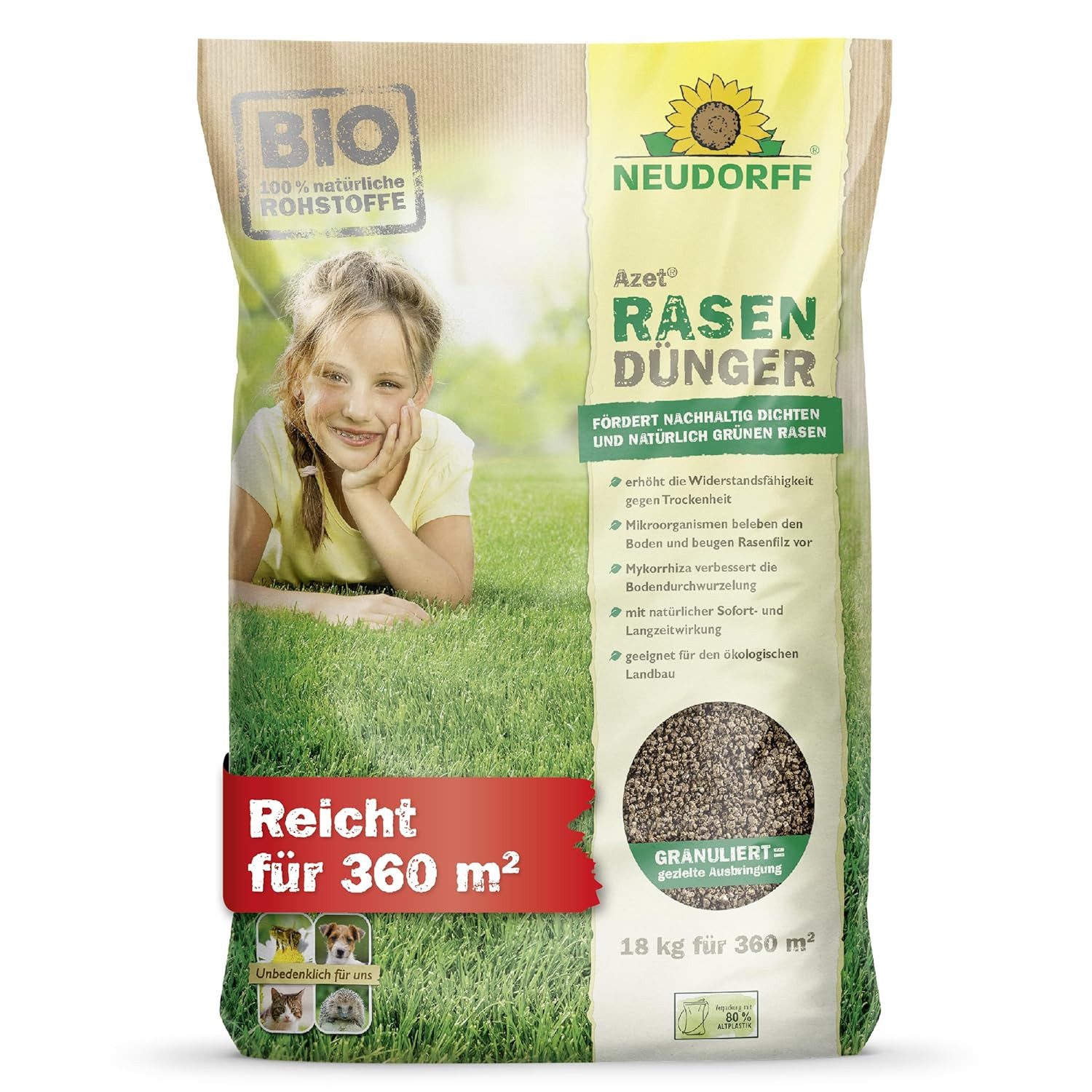 Neudorff Rasendünger Neudorff Azet RasenDünger, Organischer Rasendünger mit MyccoVital® & Langzeitwirkung
