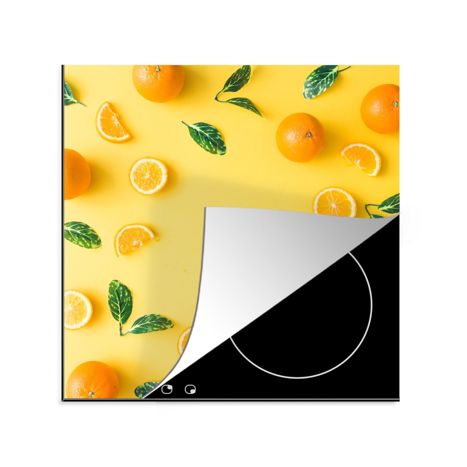MuchoWow Herdblende-/Abdeckplatte Orange - Obst - Gelb, Vinyl, (1 tlg), 78x78 cm, Ceranfeldabdeckung, Arbeitsplatte für küche