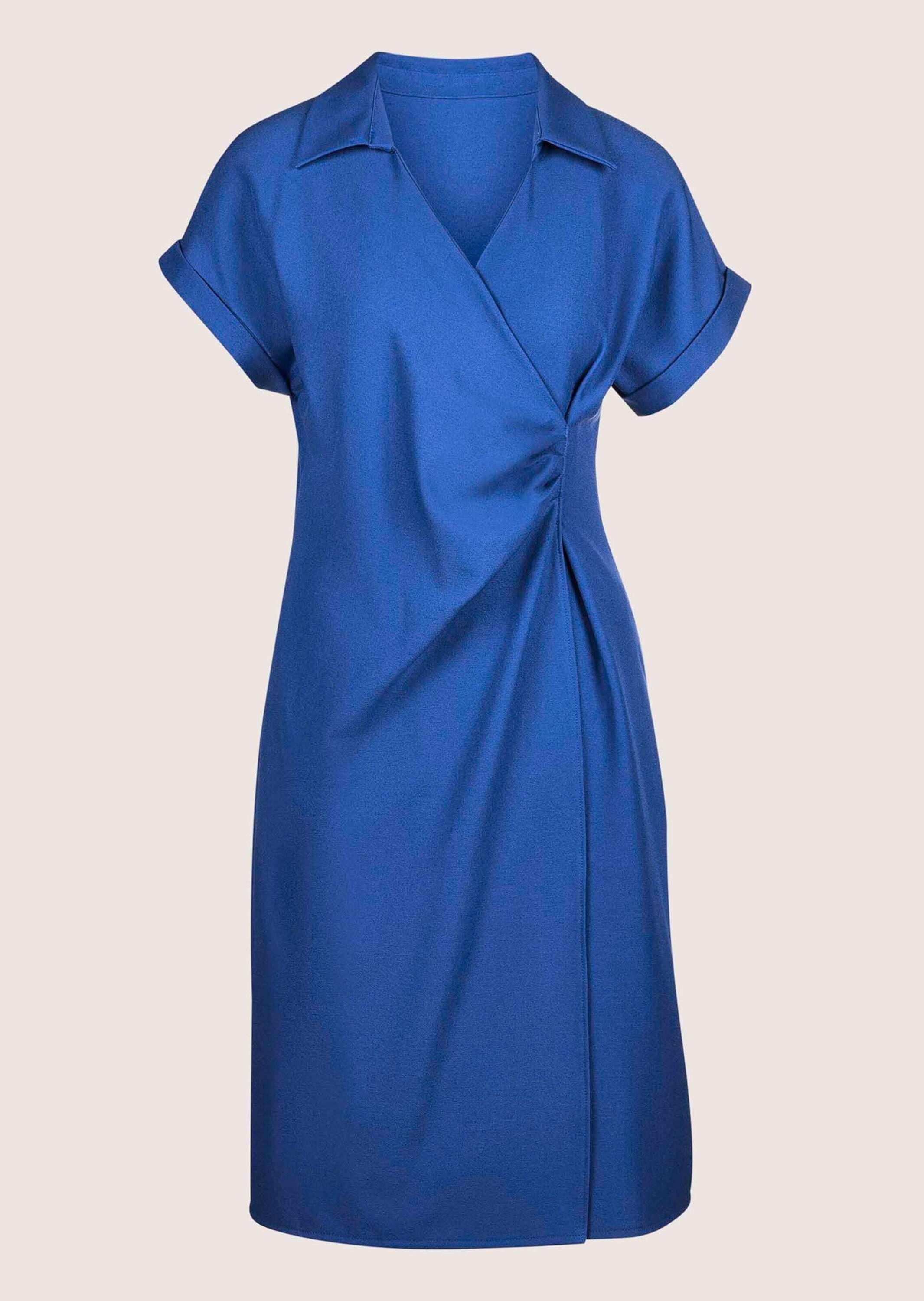 Etuikleid Uni-Wickelkleid mit Raffung, V-Ausschnitt
