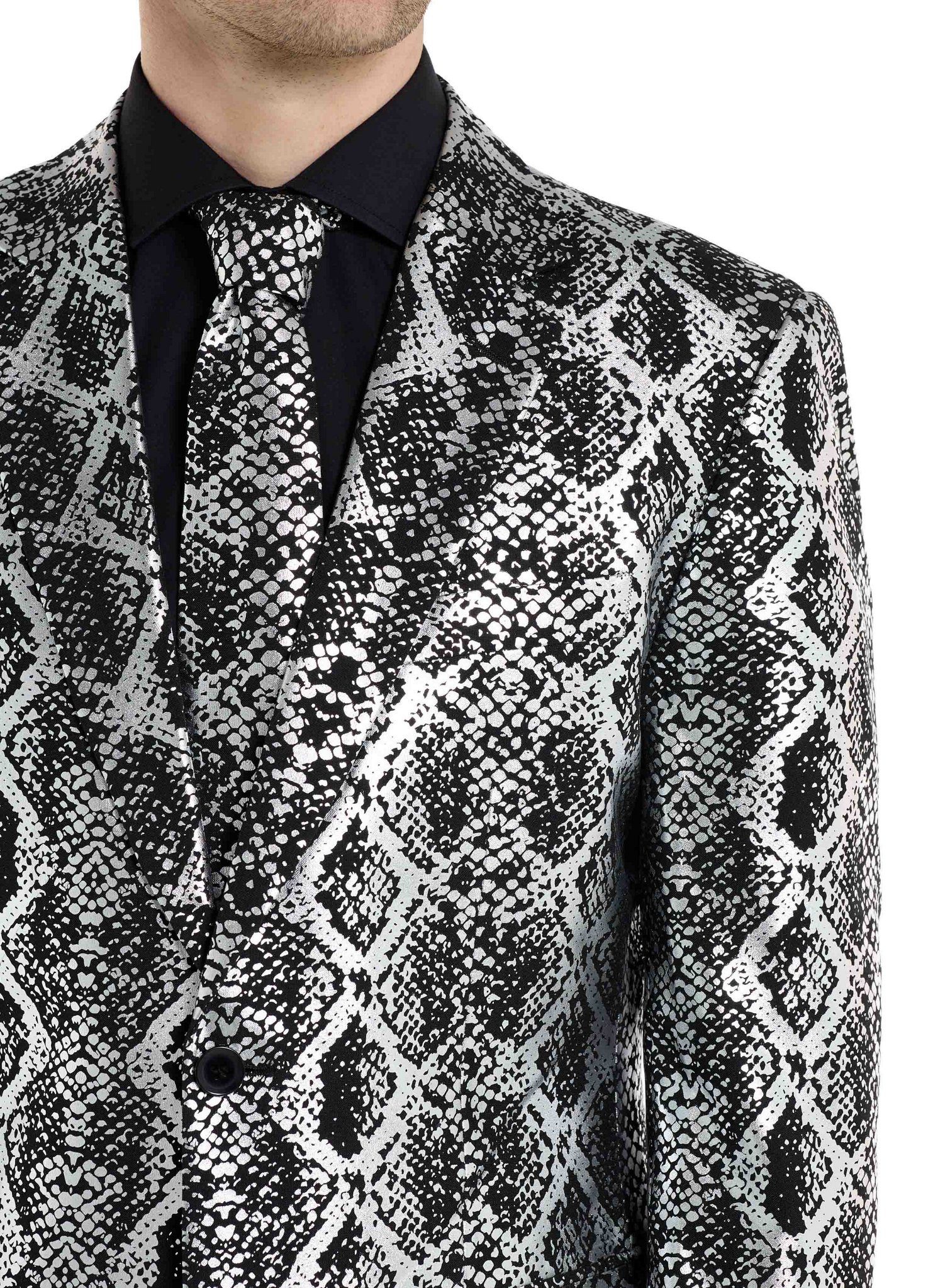 Opposuits Partyanzug Silver Snakes Anzug, Cobrastyle: ein Anzug aus glänzend silberner Schlangenhaut
