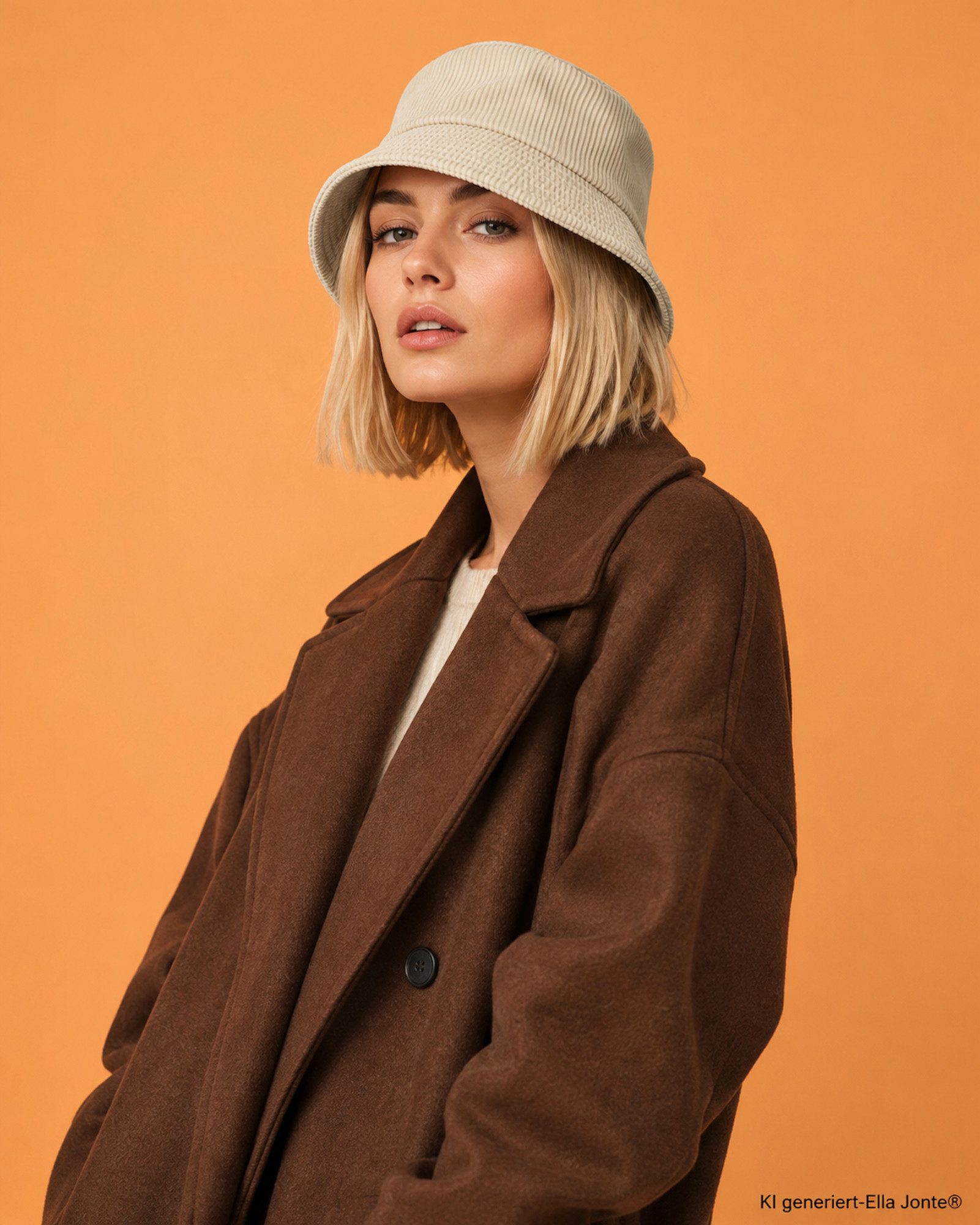 Ella Jonte Schlapphut Bucket Hat aus feinem Cord in Creme Beige mit verstellbarem Zugband