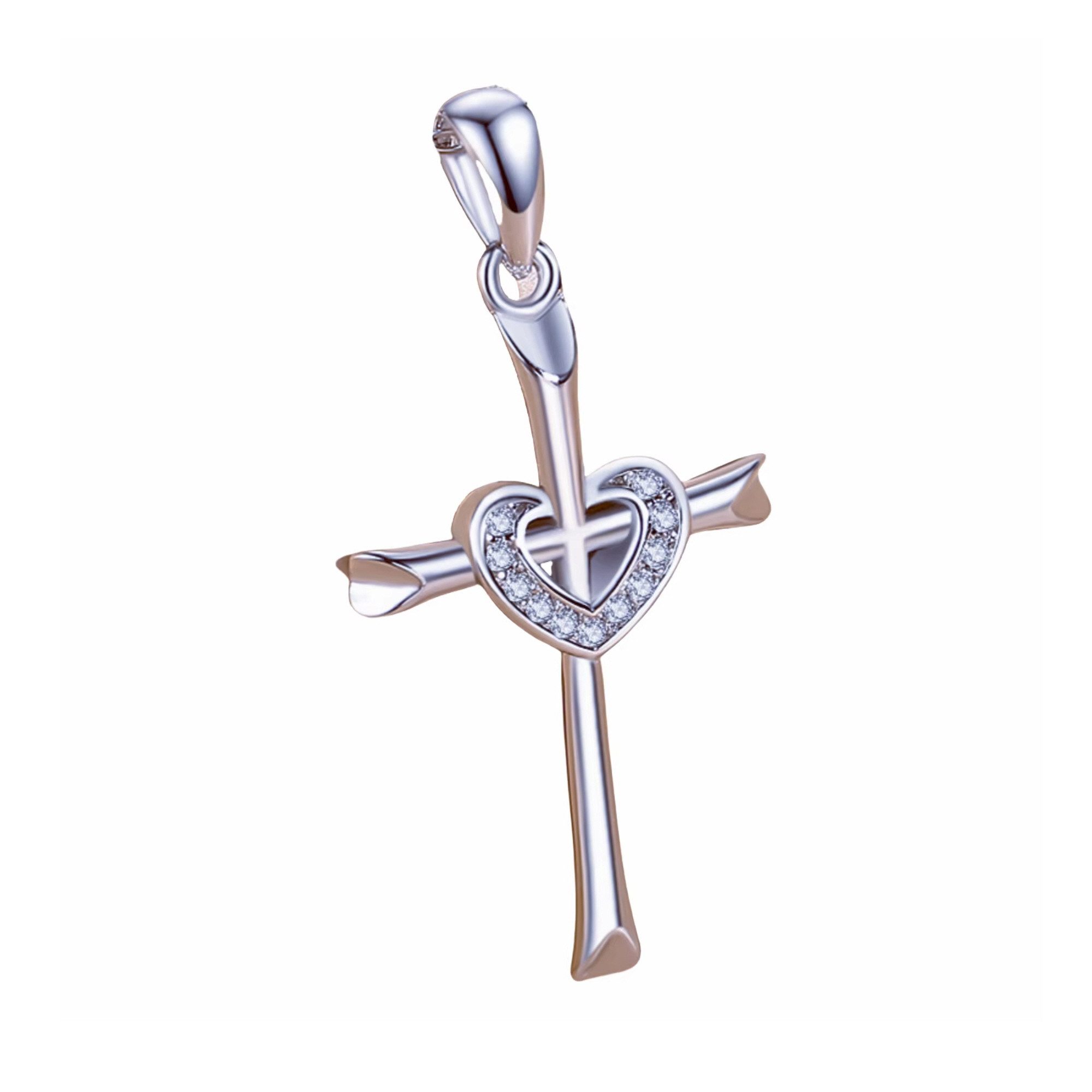 ELLAWIL Silberkette Jesuskreuz Kirchenschmuck Halskette mit Kreuz Anhänger Zirkonia Herz (GESCHENKIDEE, Kettenlänge 45 cm, Sterlingsilber 925), inklusive Geschenkschachtel