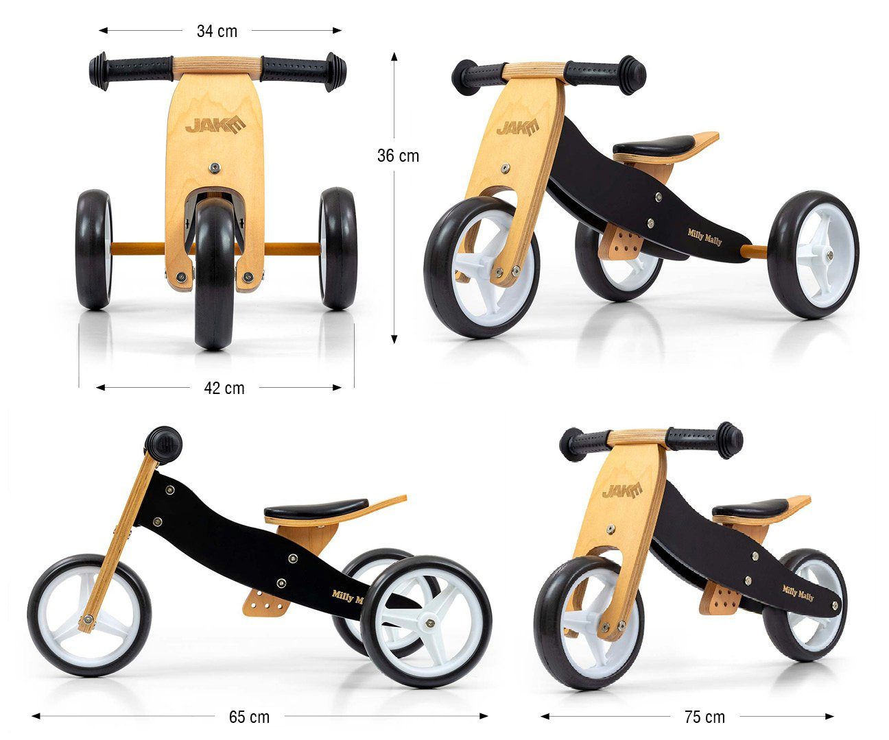 schwarz Dreirad Balance Lauflernrad für 2in1 LeNoSa Bike Laufrad Kinder Holz • Rutscher •