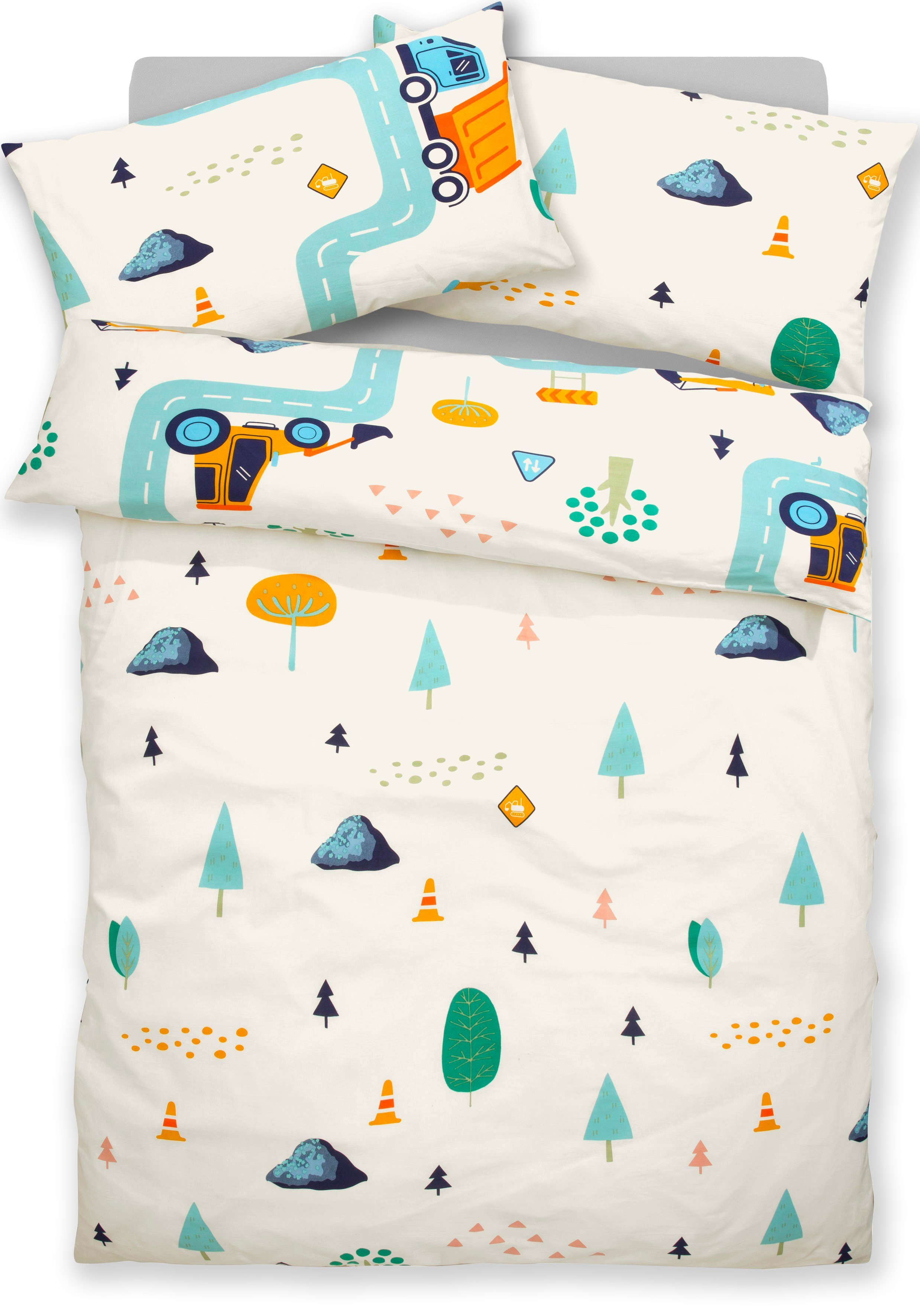OTTO home Kinderbettwäsche CUDDLEE, Biber, 2 teilig, in vielen Designs: Dino,Einhorn,Weltraum,Baustelle,Herz,Trecker,Safari