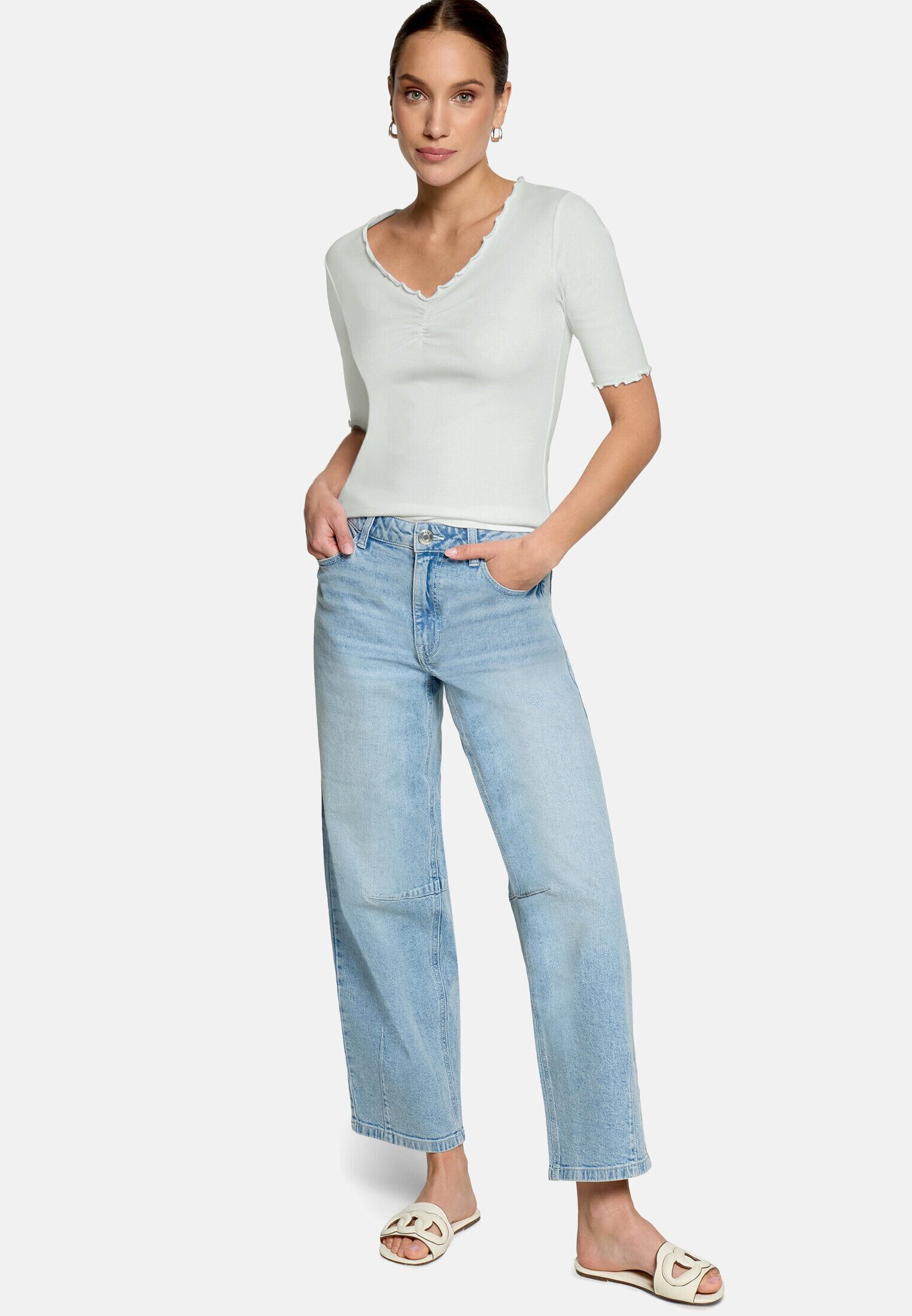 Zero 3/4-Arm-Shirt Damen mit Raffung (1-tlg) Raffung