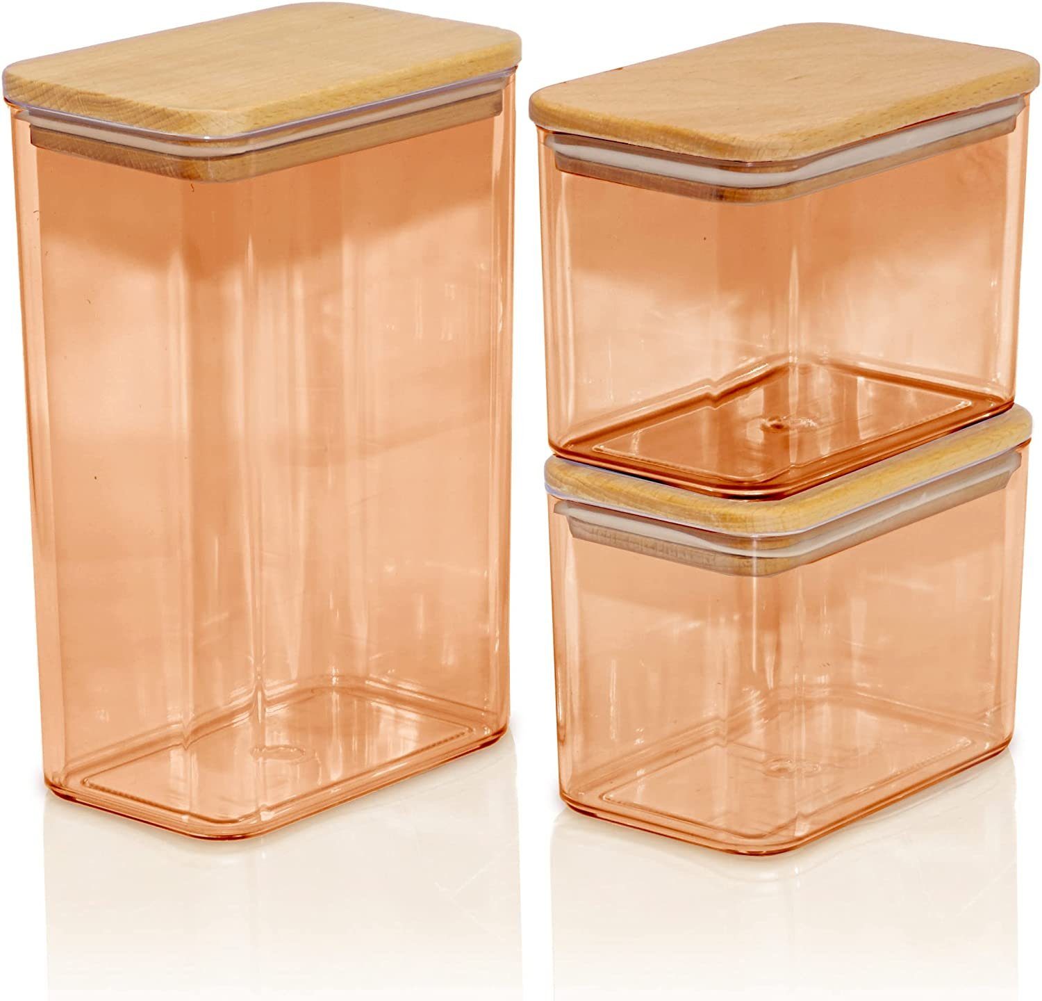 Lashuma Frischhaltedose, Kunststoff, (Set, 3-tlg), Aufbewahrungsdosen für Lebensmittel 1x 2 Liter - 2x 1 Liter Bernstein
