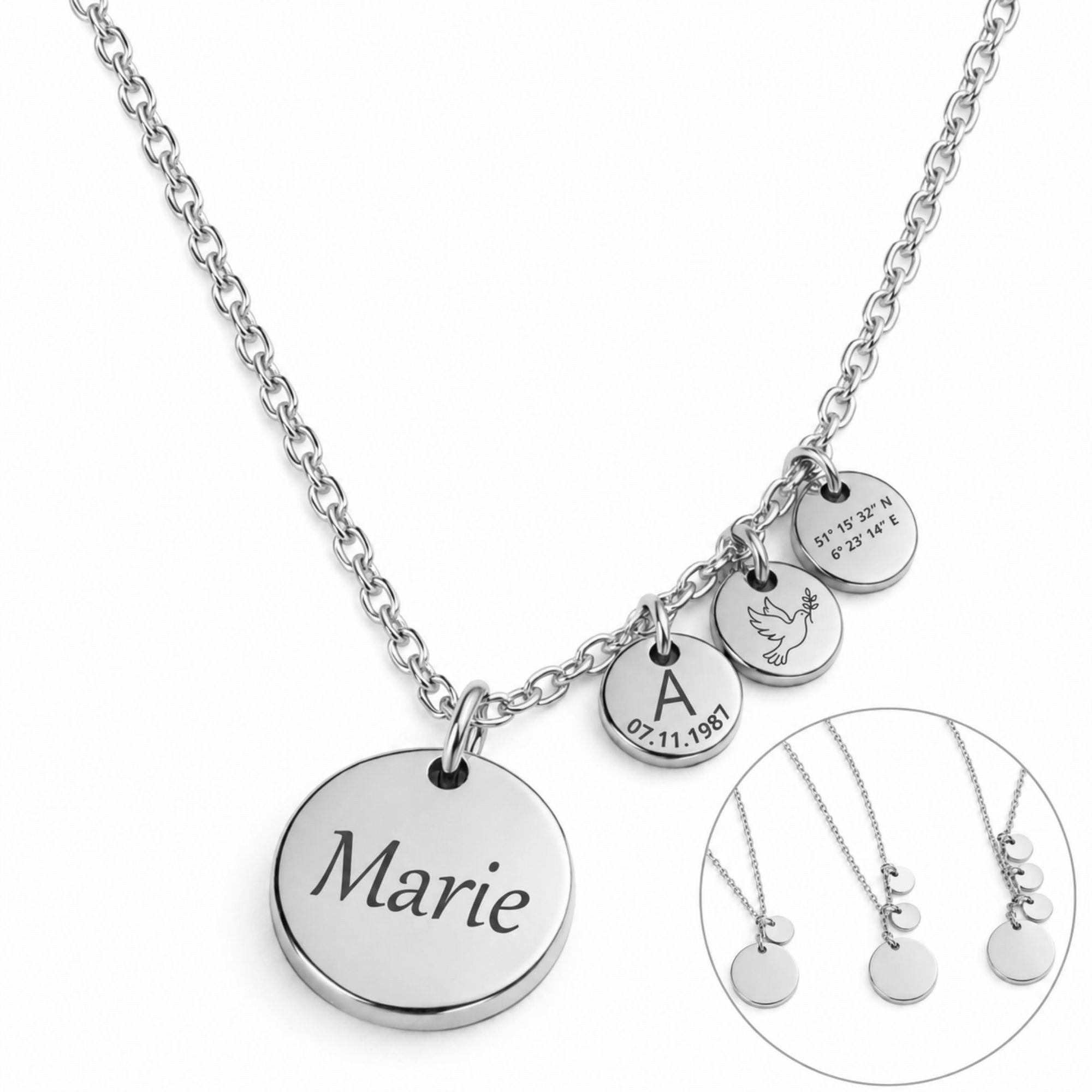 BS Schmuckdesign Kette mit Anhänger mit Gravur Personalisierte Halskette Damen Gravurkette Anhängerplättchen (inkl. Gravur), personalisiert inkl. Geschenkbox