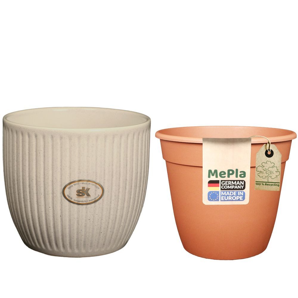 Heimwerkercenter Übertopf MePla - Set - Übertopf Belice ø21 - Kokos + Pflanztopf ø20