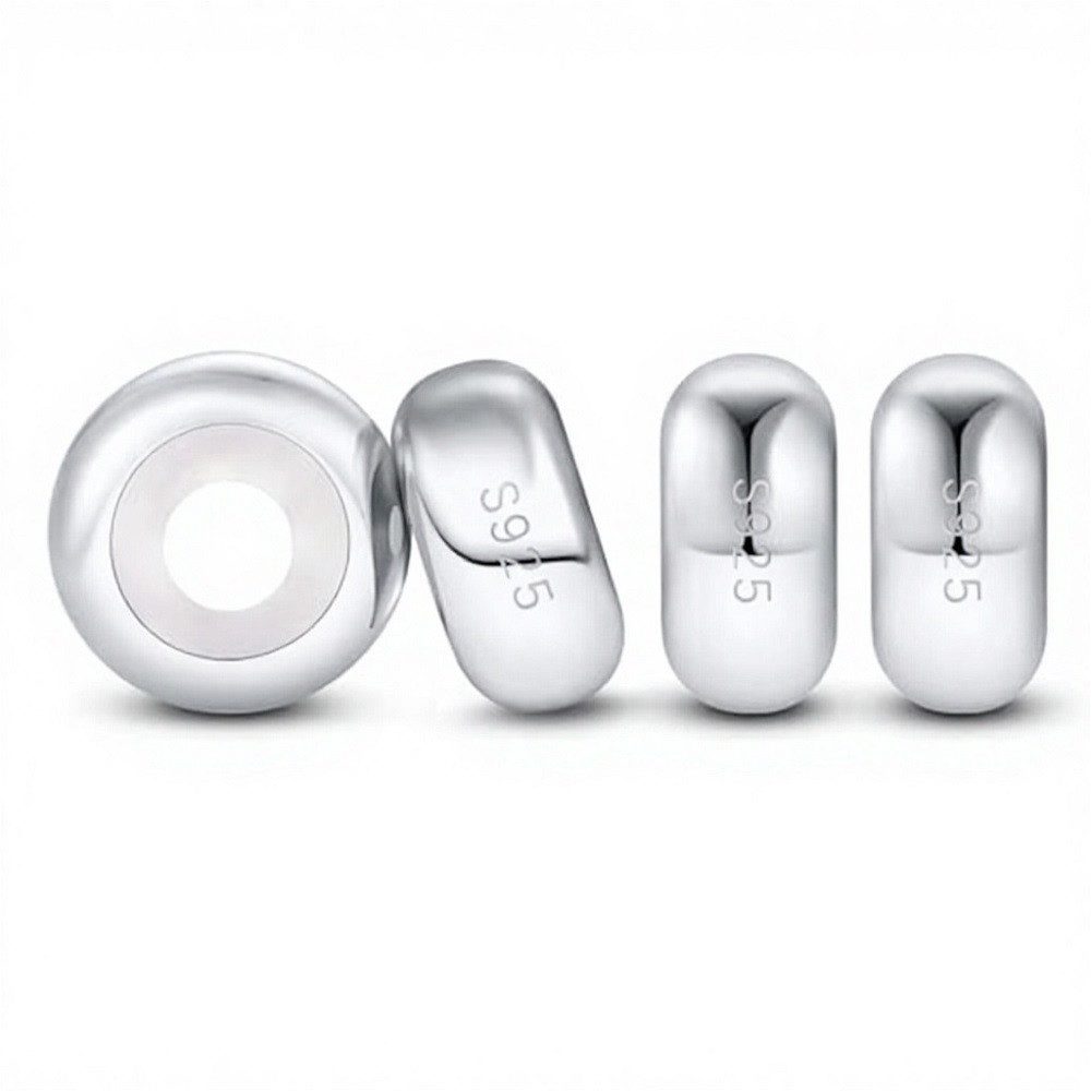 PANDACHARMS Bead Silber Stopper Charms für Charm Armband, mit Silikonkern, 4 Stück