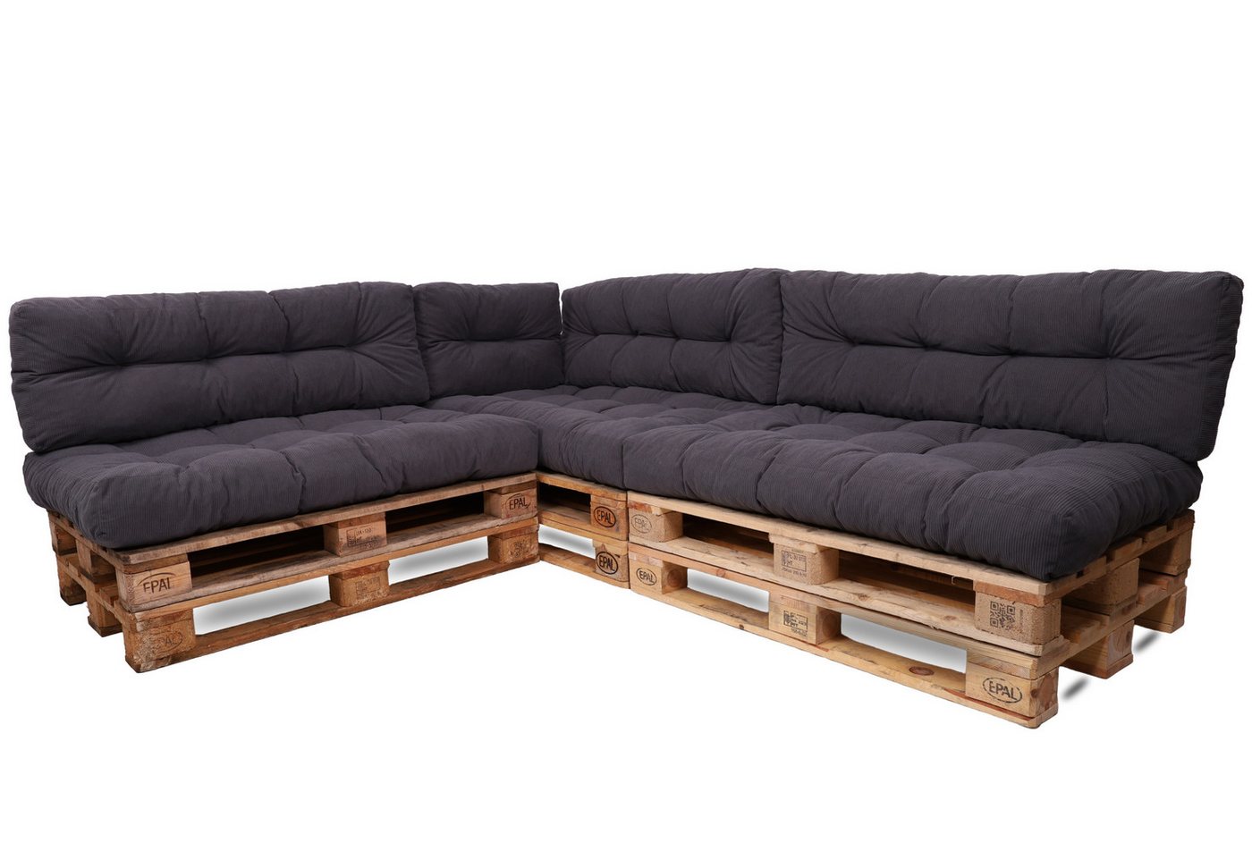 TexDeko Palettenkissen TexDeko Garden 7-TLG Palettenkissen-Set wasserabweisend gesteppt Cord, 3x Palettenkissen (Sitzkissen) + 3x Rückenkissen 1x Seitenkissen