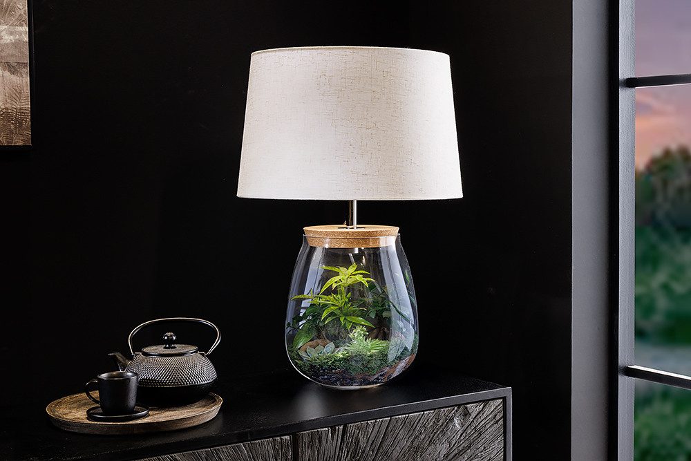 riess-ambiente Tischleuchte CLASSICO 60cm weiß / transparent · Tischlampe mit befüllbarem Glas-Fuß, Ein-/Ausschalter, ohne Leuchtmittel, Wohnzimmer · mit Leinenschirm · Dekoration · Landhausstil · Design