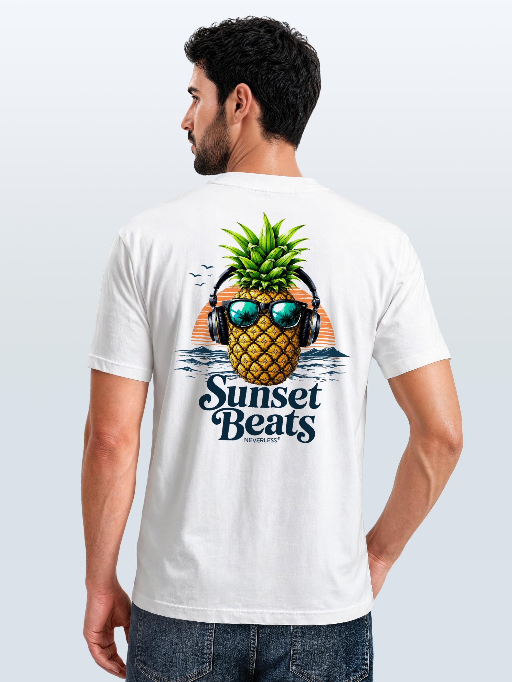 Neverless Print-Shirt Herren T-Shirt Backprint - Ananas Design Sunset Beats - Baumwollshirt mit Print – Bild 3 von 5