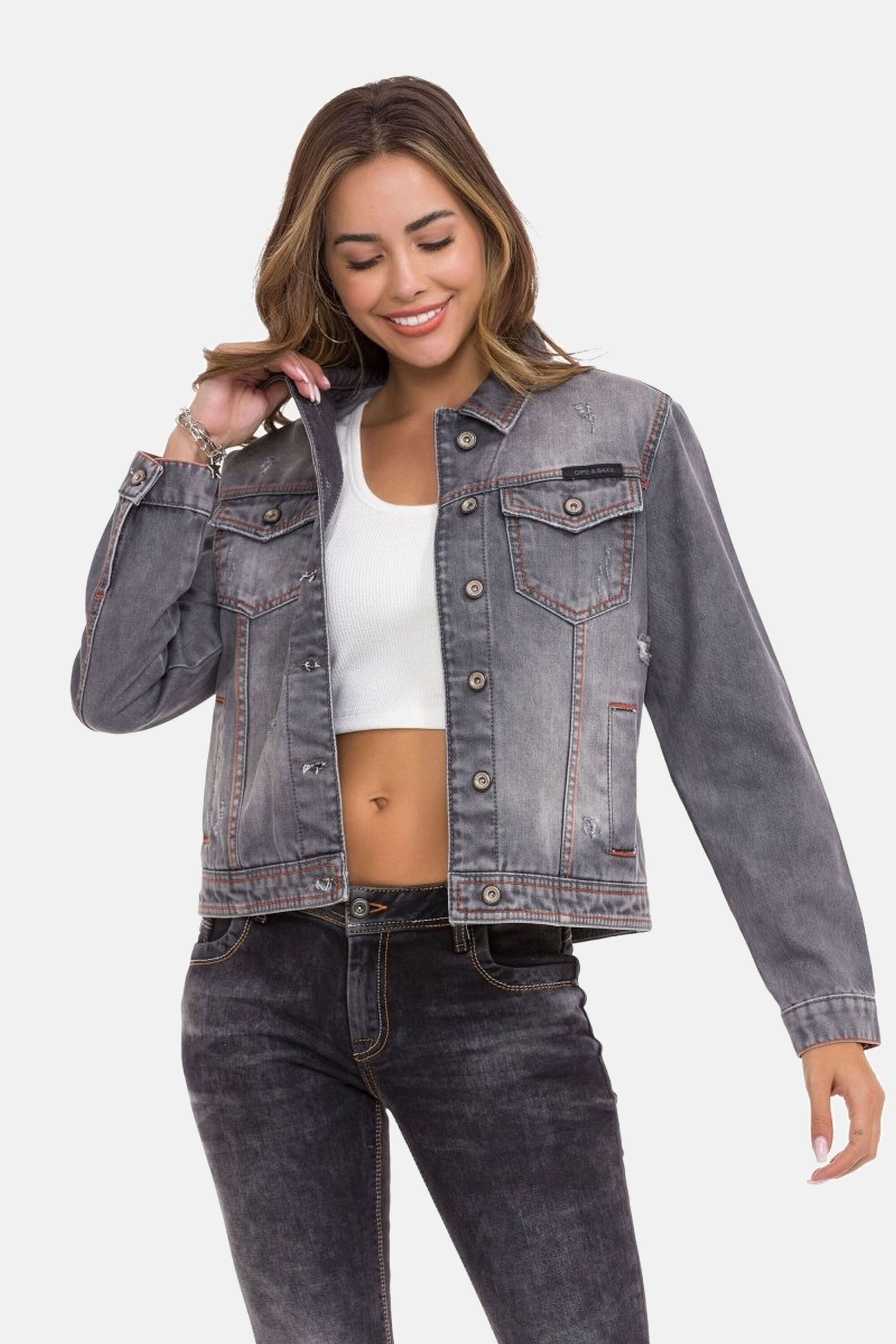 Cipo & Baxx Jeansjacke Jeansjacke mit kontrastfarbenen Nähten, WJ206