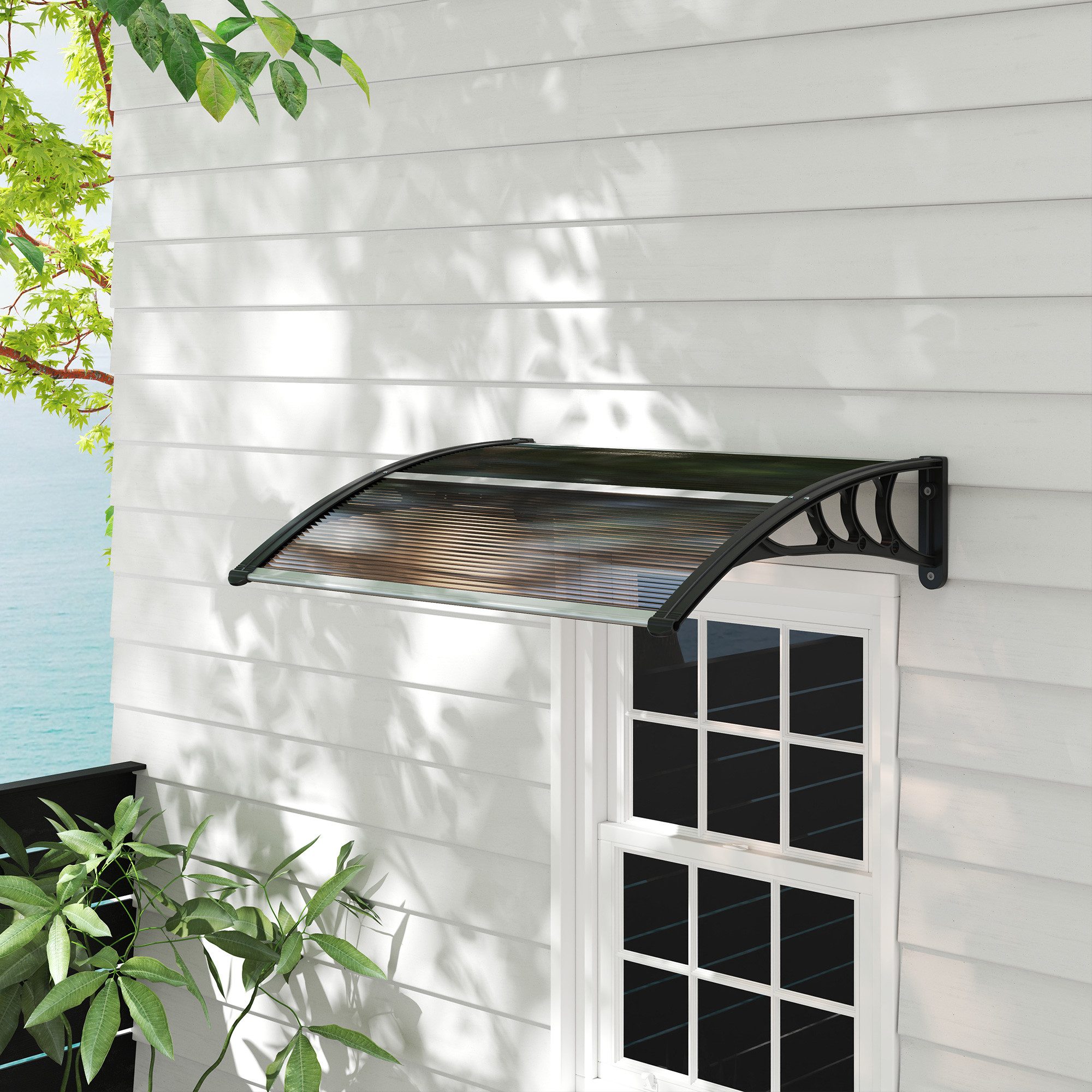 Outsunny Pultvordach Vordach Haustürvordach 120 x 75 cm Polycarbonat Braun (Überdachung, 1 St., Polycarbonat), Braun+Schwarz