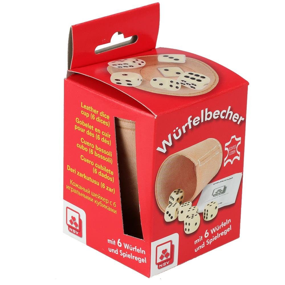 NSV Spiel, Leder Würfelbecher mit 6 Würfeln