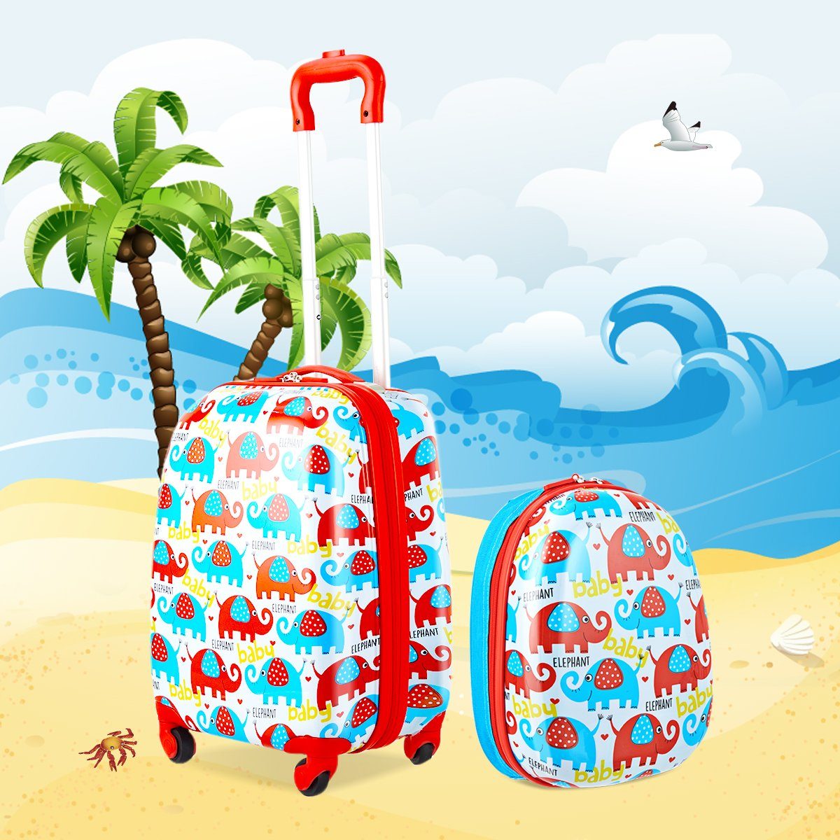 COSTWAY Kinderkoffer Rucksack Kindergepäck, 2tlg Reisegepäck, + Kinderkoffer